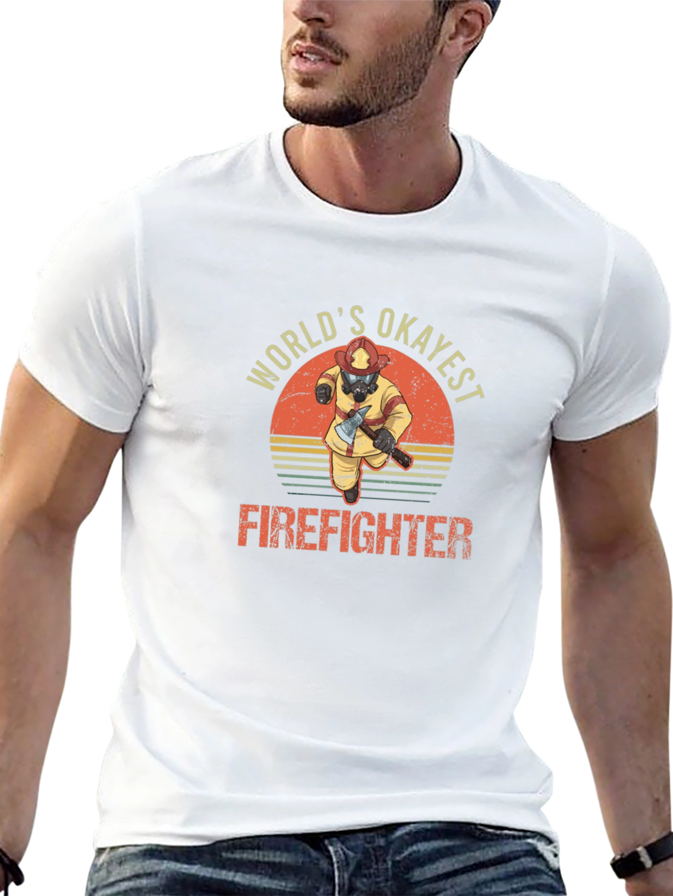 Worlds Okayest Firefighter T-Shirt - Funny Tee
