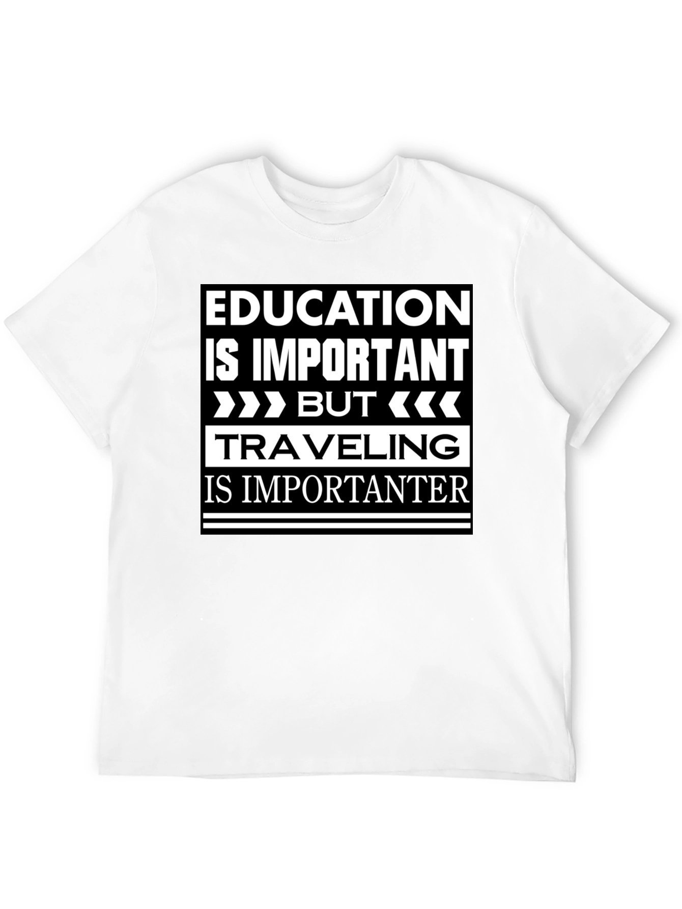 Education vs. Travel Black Graphic T-Shirt