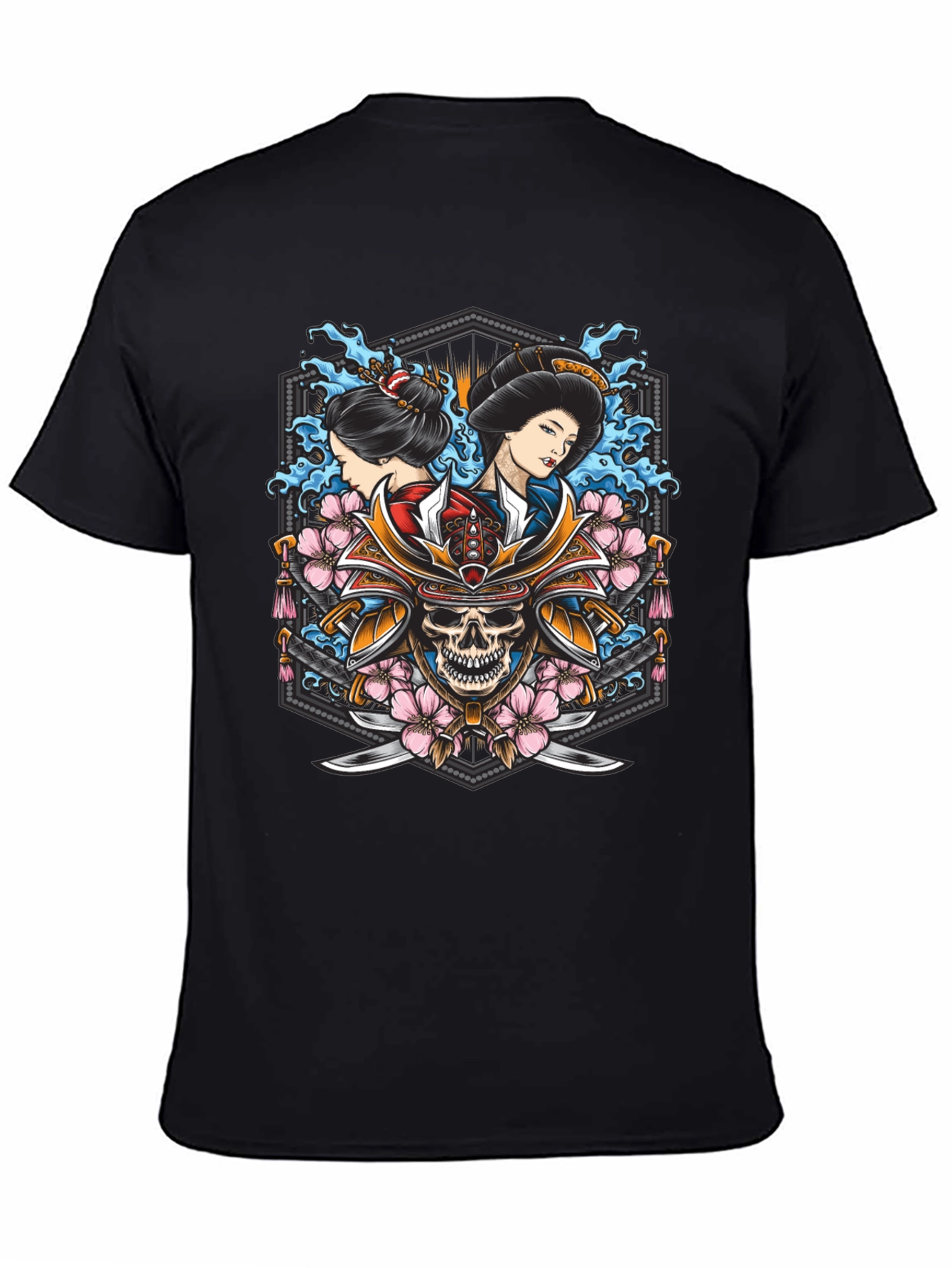 Samurai Skull T-Shirt - Geisha and Warrior Design
