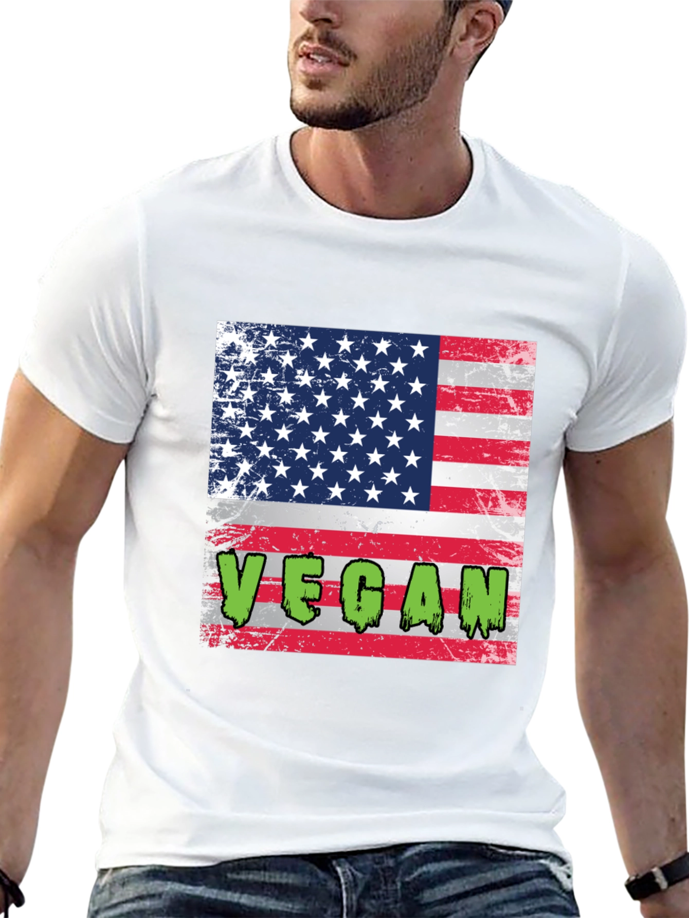 Vegan American Flag Graphic T-Shirt