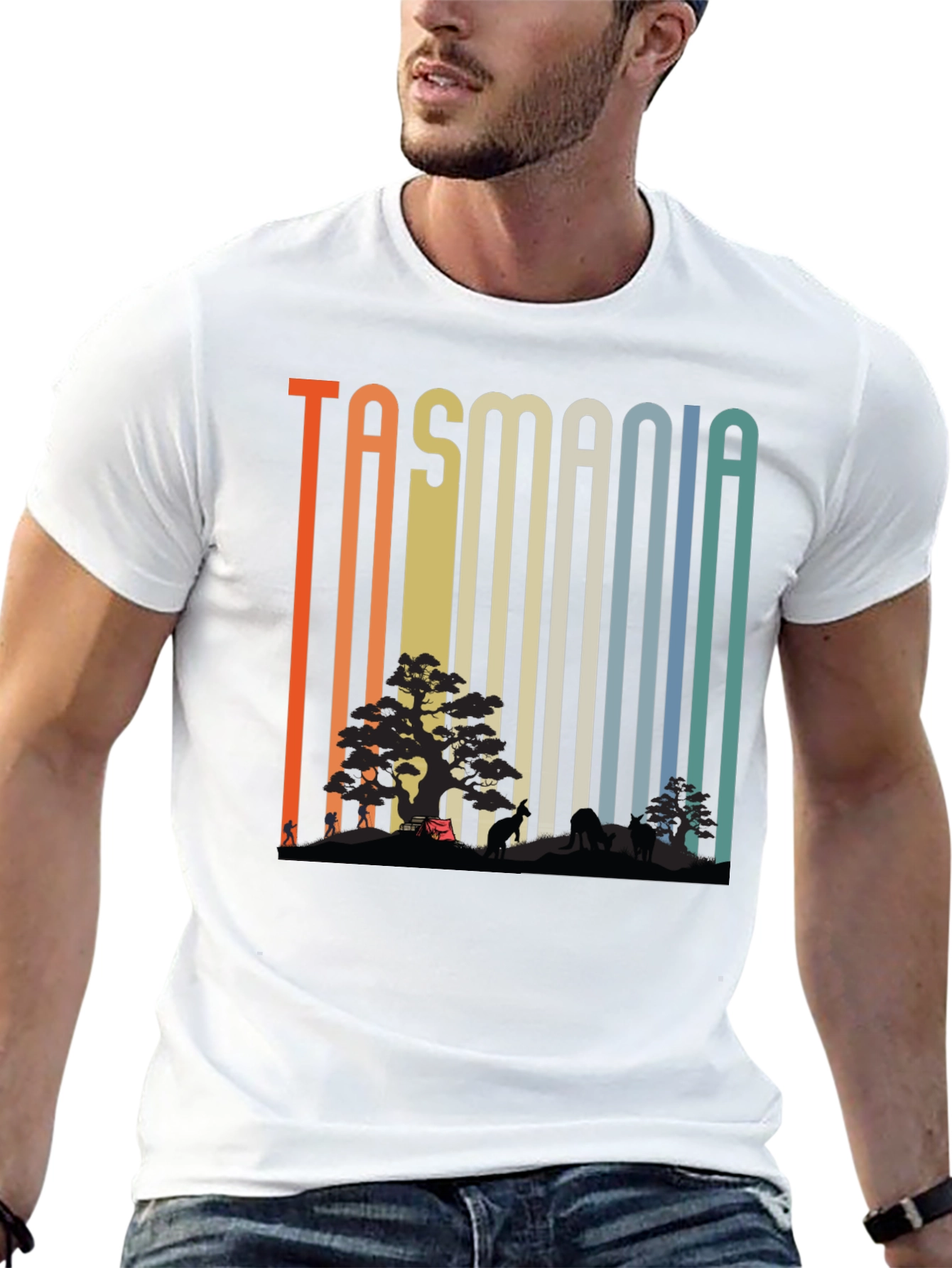 Tasmania Nature Graphic Tee - Retro Style Black T-Shirt