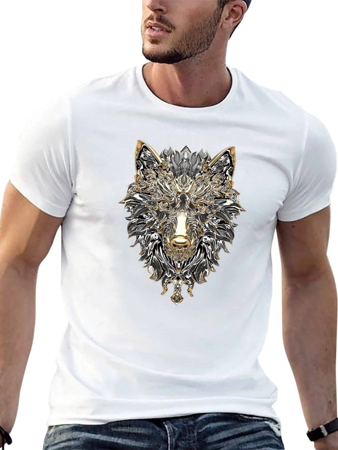 Wolf Graphic Print Black T-Shirt