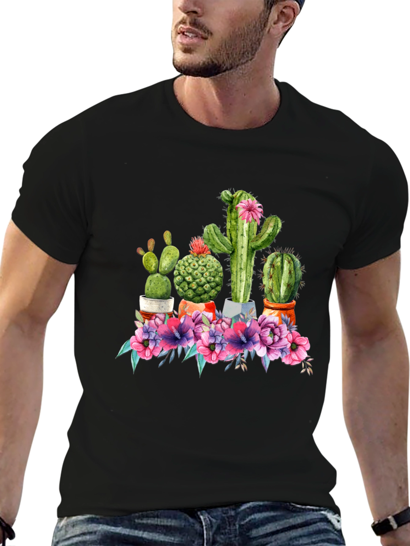Cactus Flower Graphic Tee - Trendy Unisex T-Shirt