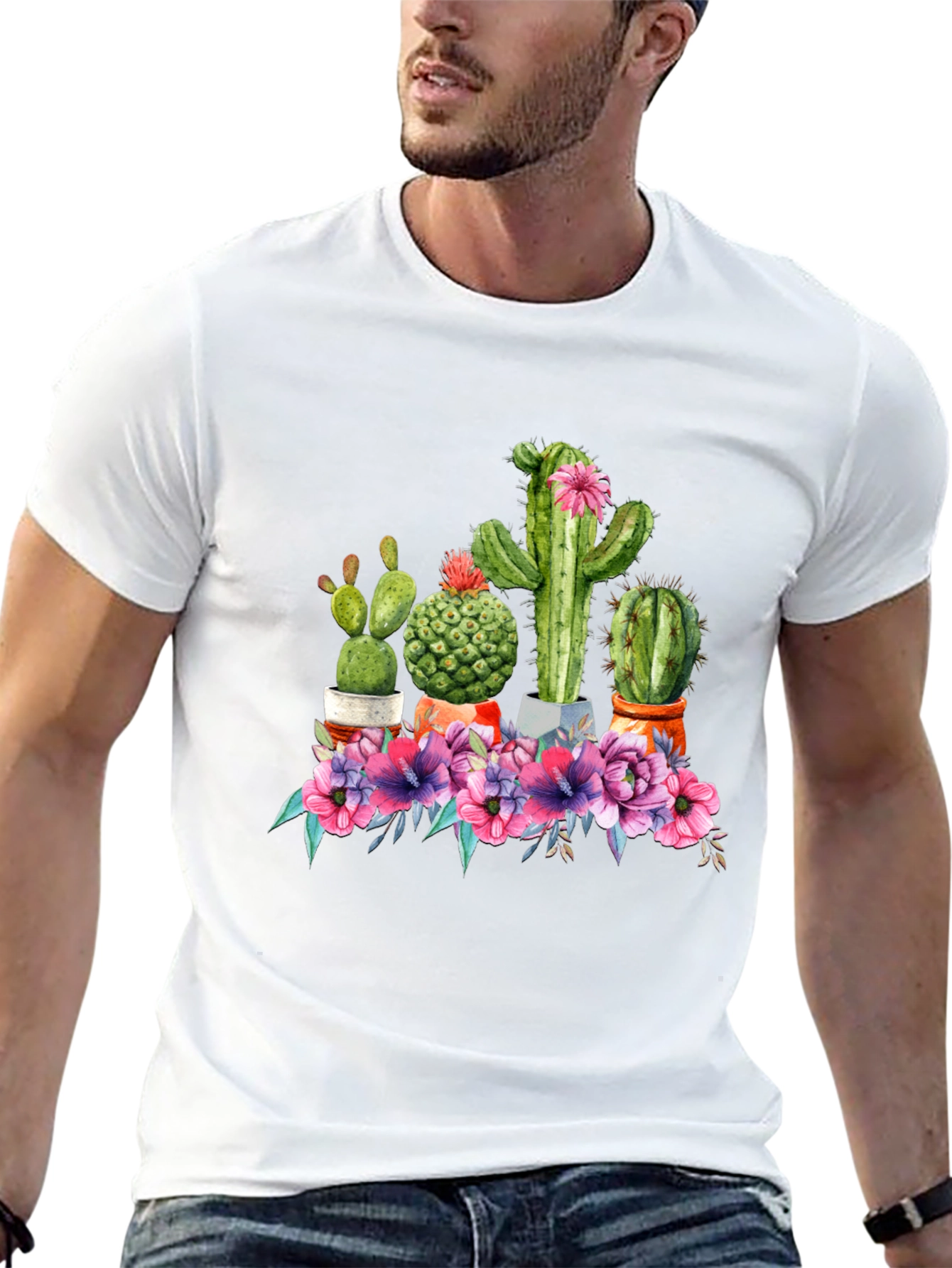 Cactus Flower Graphic Tee - Trendy Unisex T-Shirt