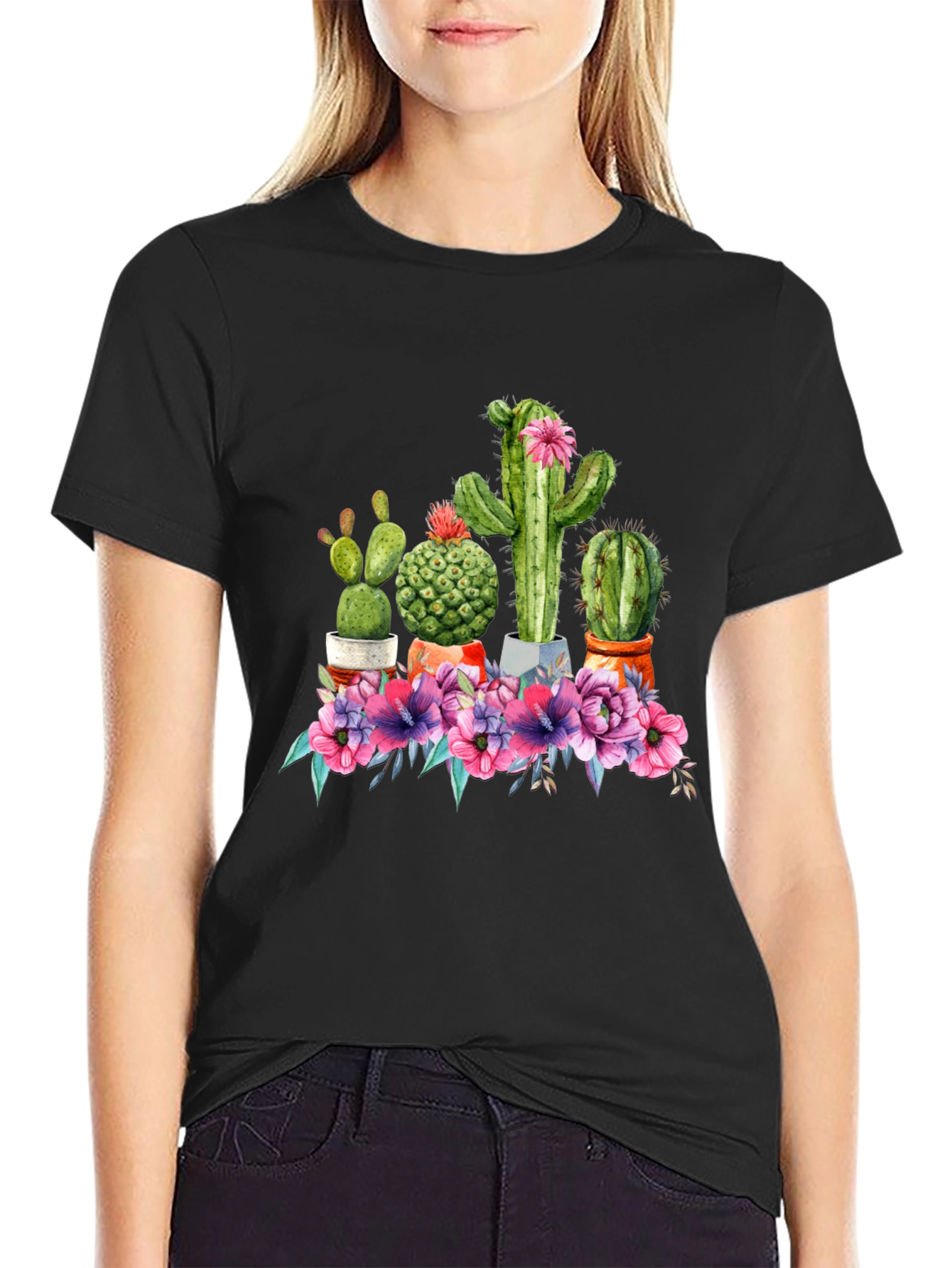 Cactus Flower Graphic Tee - Trendy Unisex T-Shirt