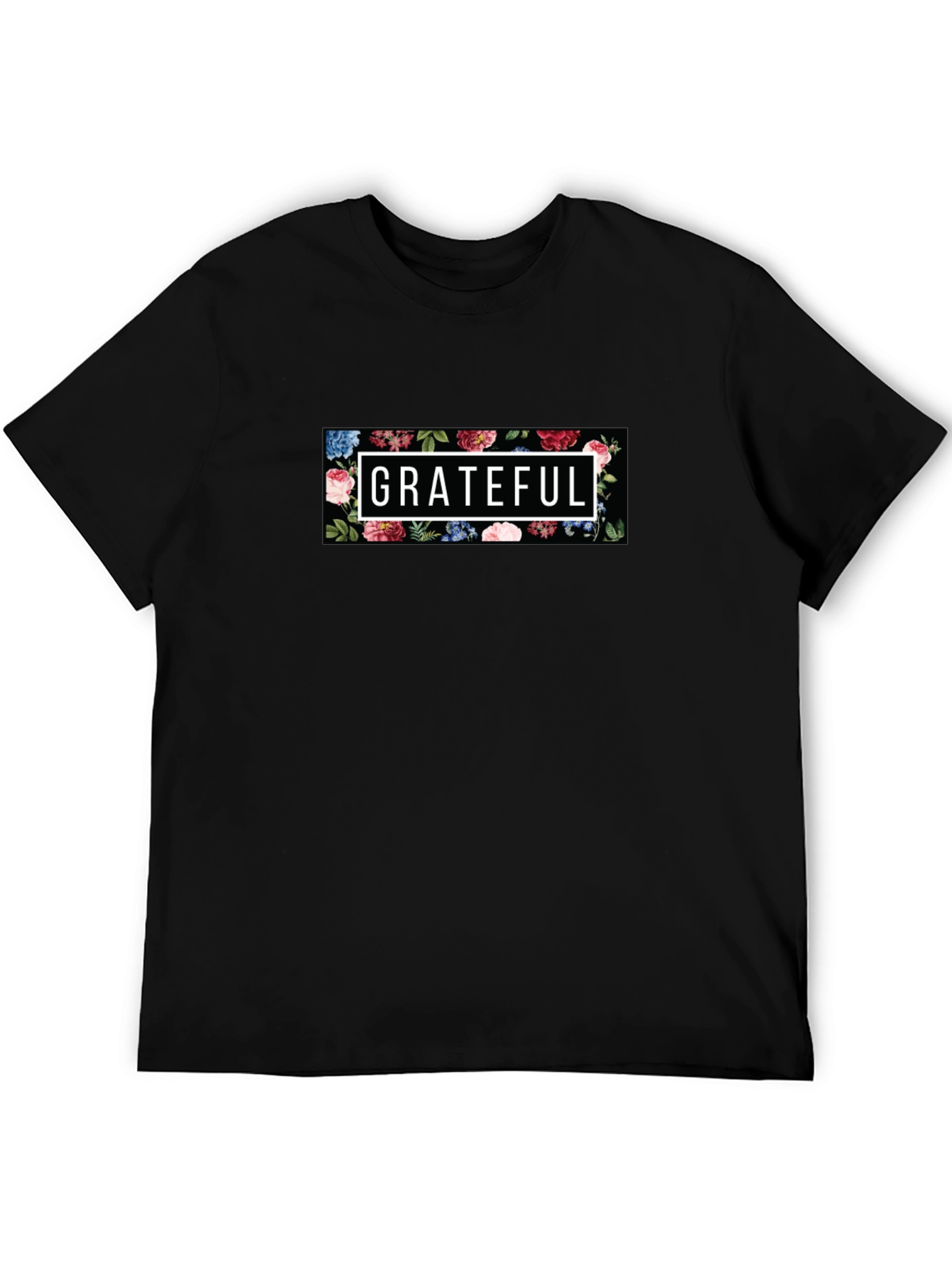 Grateful Floral Graphic T-Shirt - Mens Black Tee