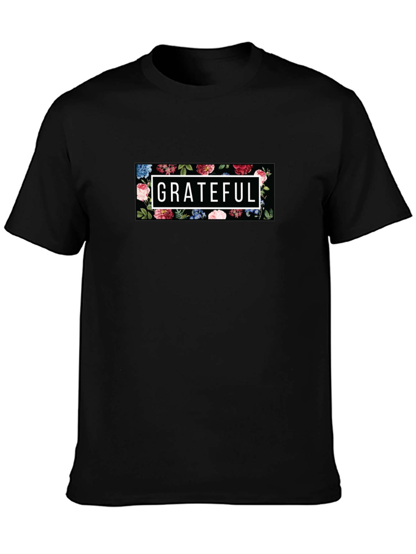 Grateful Floral Graphic T-Shirt - Mens Black Tee