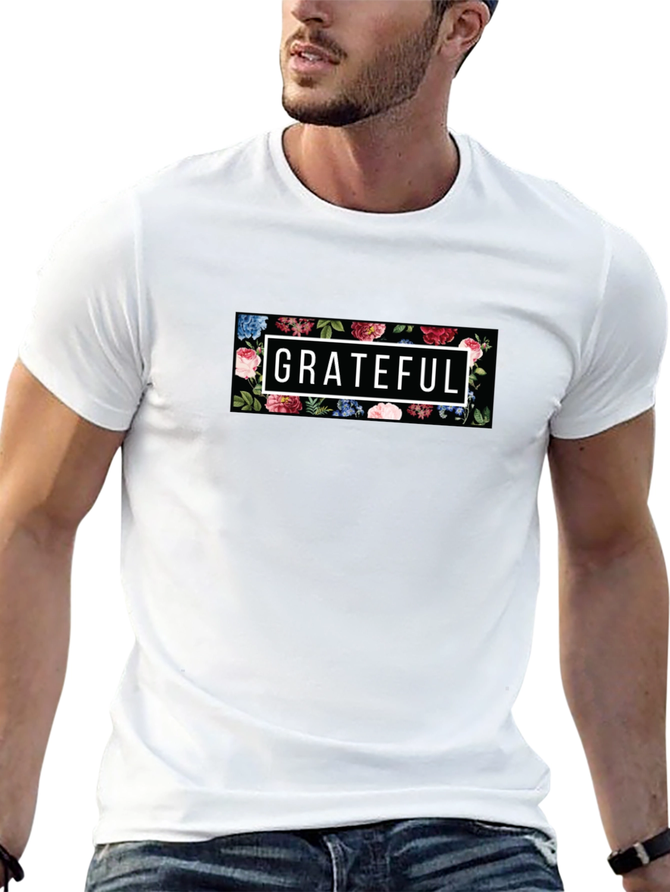Grateful Floral Graphic T-Shirt - Mens Black Tee