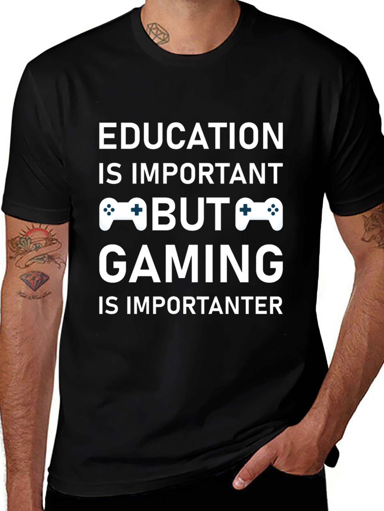 Funny Gaming T-Shirt - Education vs. Gaming