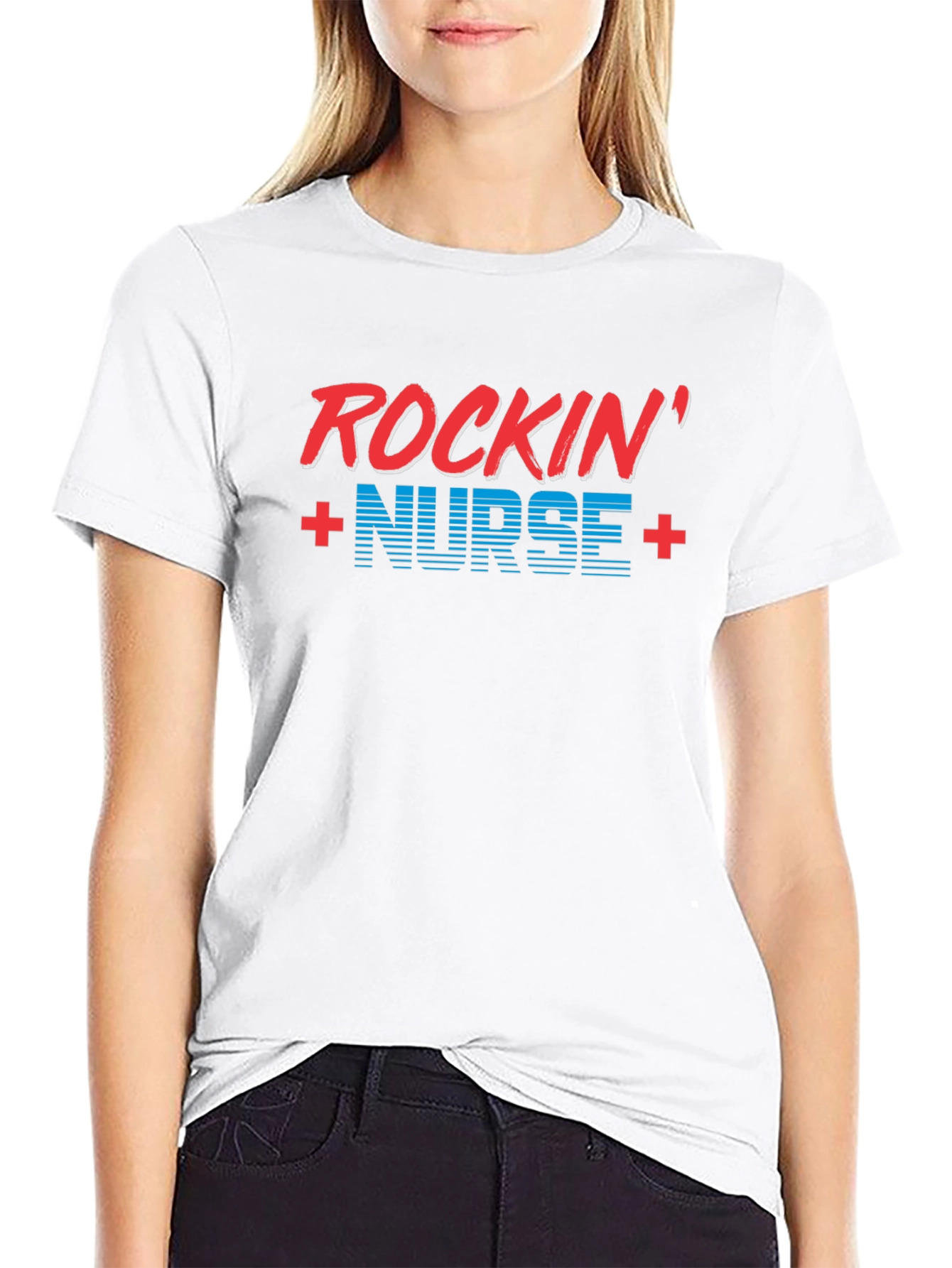 Rockin Nurse T-Shirt - Black Crew Neck