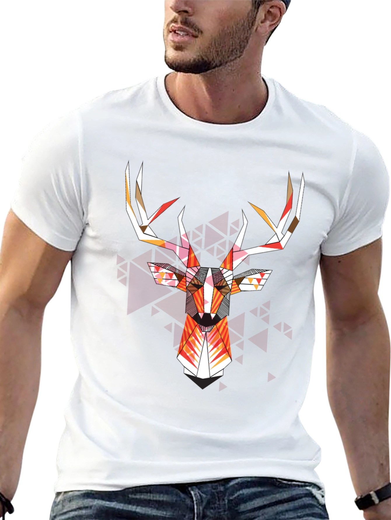 Geometric Deer Head Graphic Tee - Modern Art Shirt