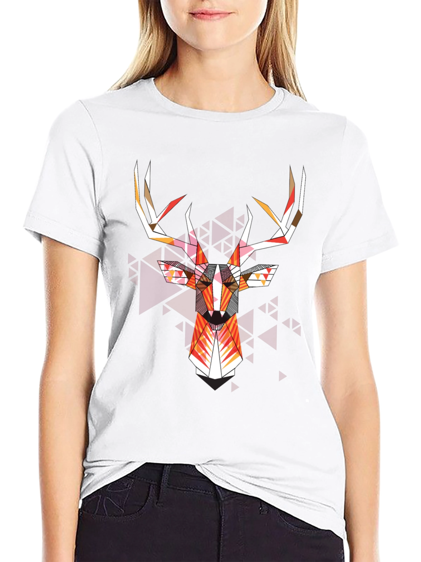 Geometric Deer Head Graphic Tee - Modern Art Shirt