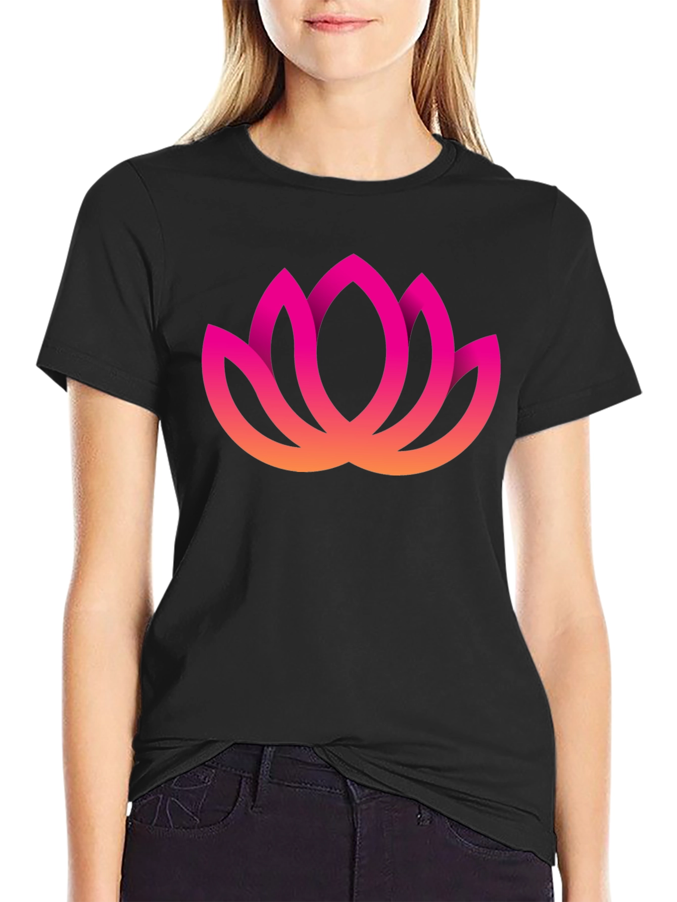 Lotus Flower Graphic Tee - Black Cotton Blend