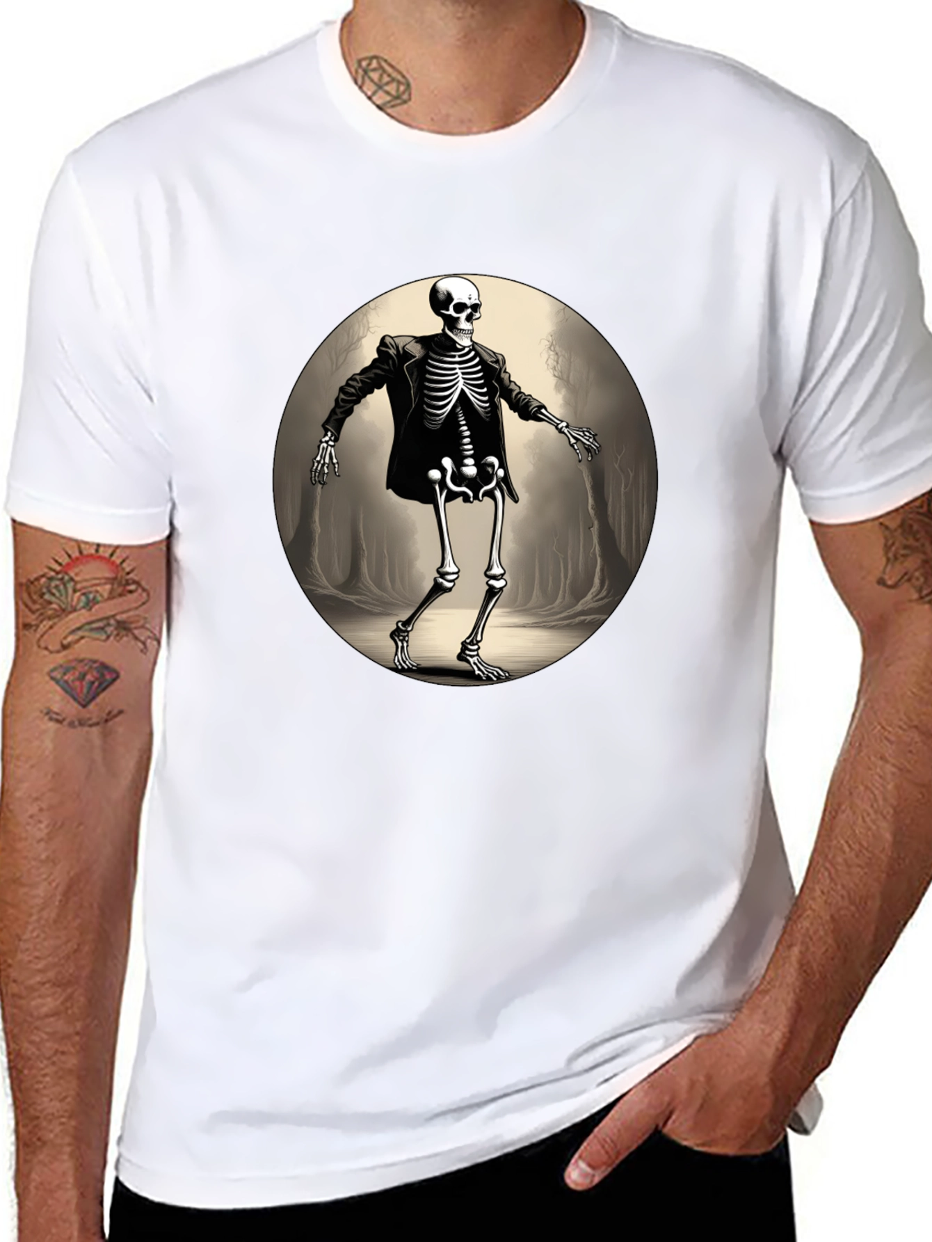 Skeleton in Suit Graphic Tee - Black