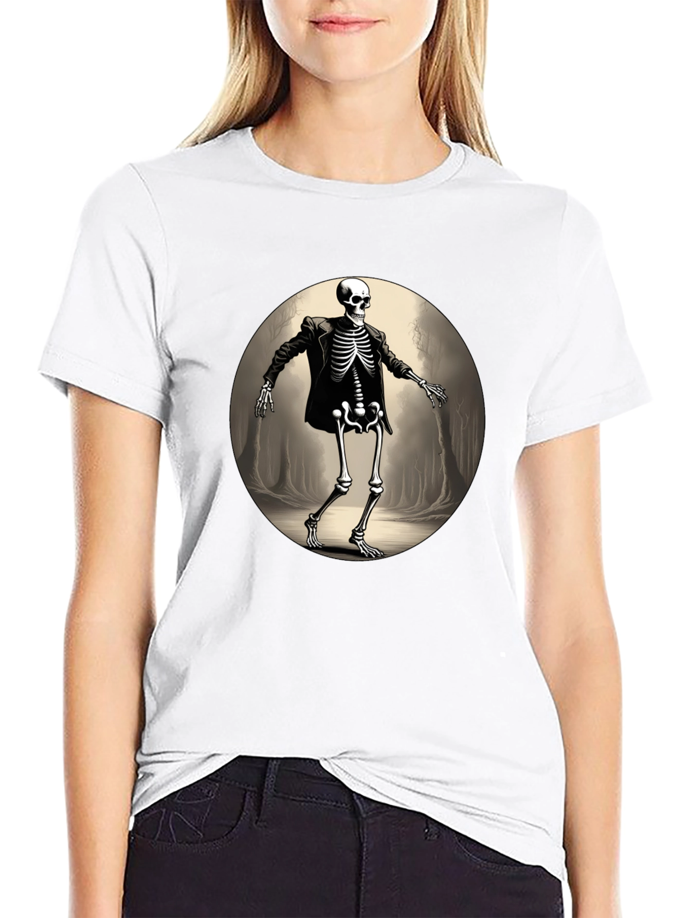Skeleton in Suit Graphic Tee - Black