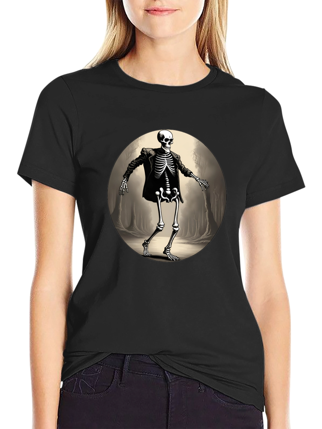 Skeleton in Suit Graphic Tee - Black