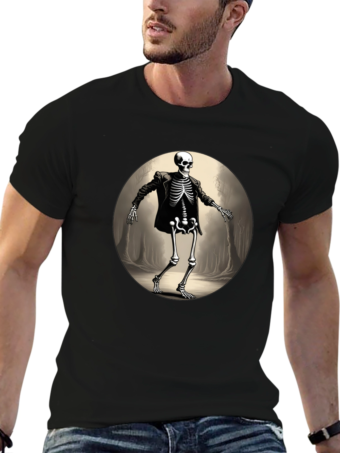 Skeleton in Suit Graphic Tee - Black