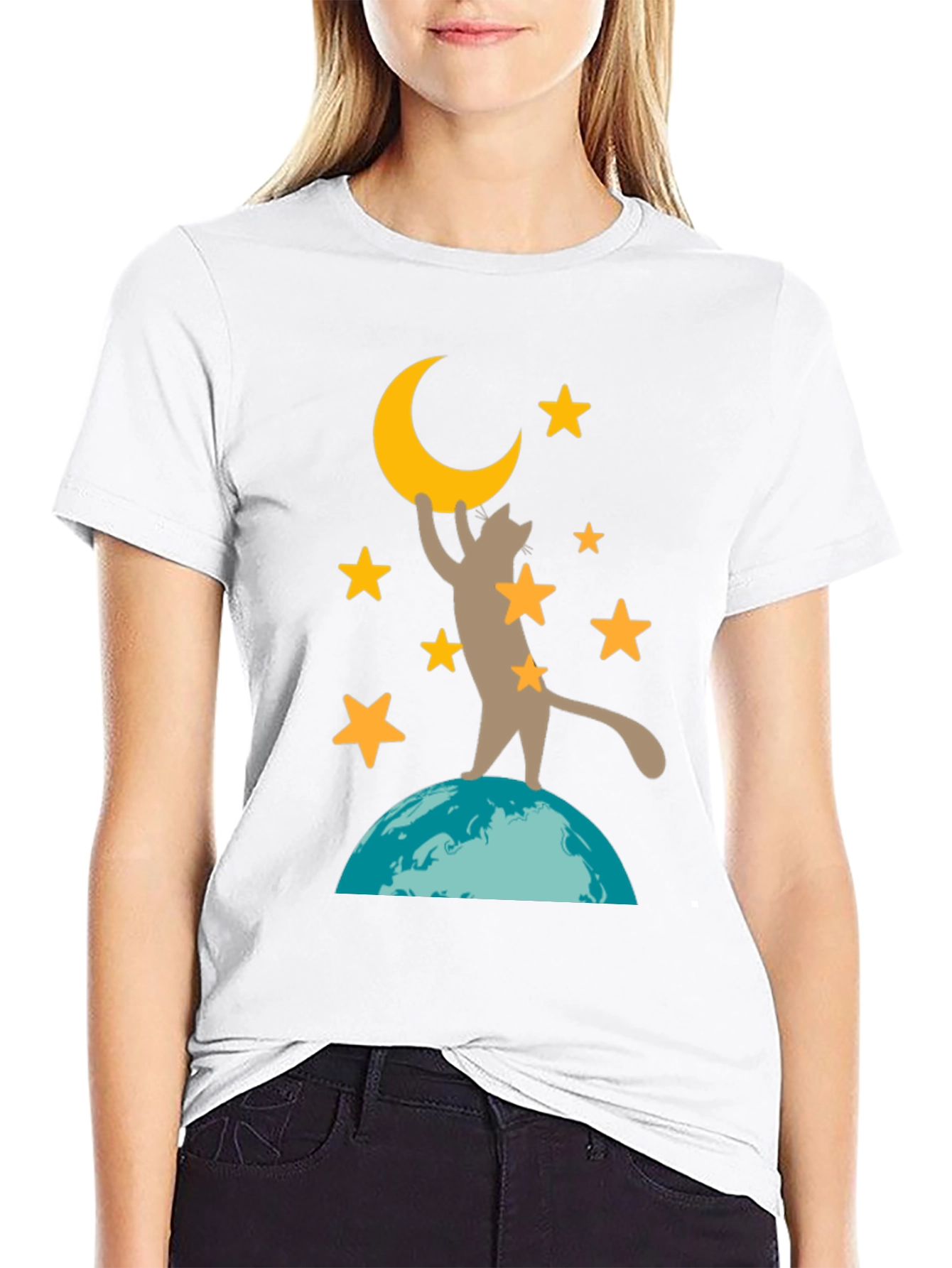Cat Reaching for the Moon Graphic Tee
