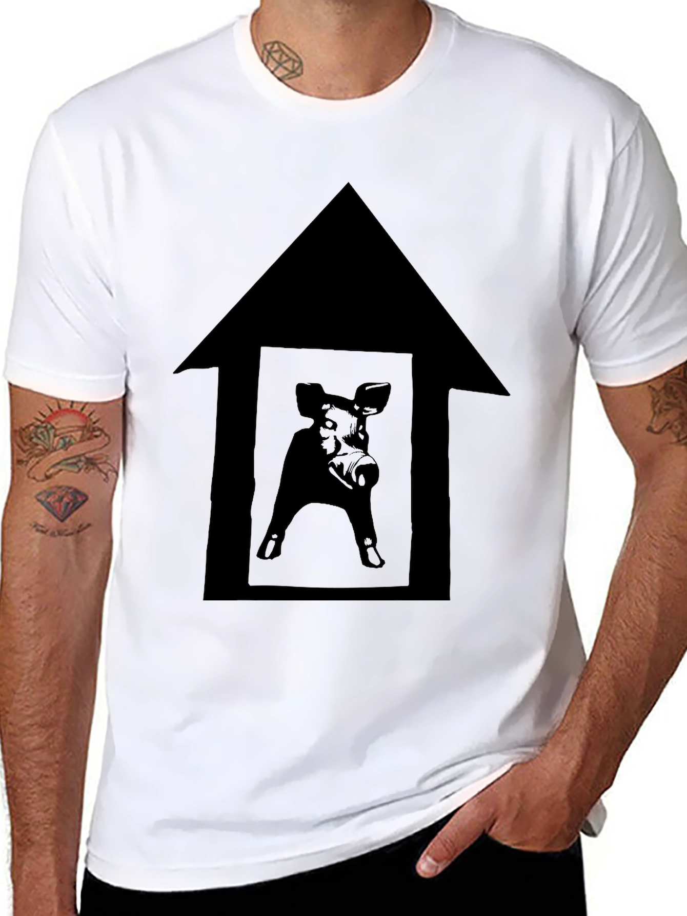 Graphic Tee - Pig House Design Black T-Shirt
