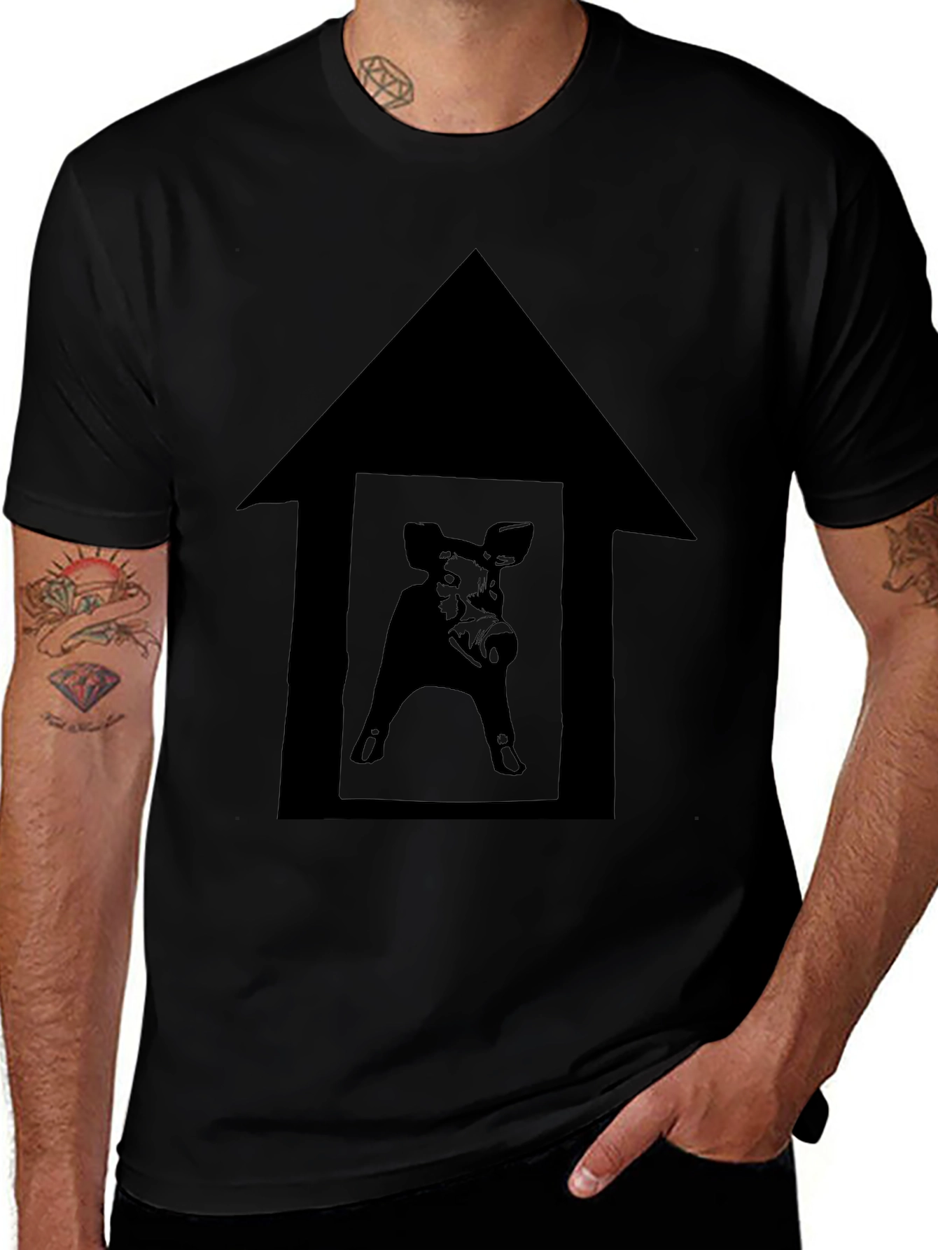 Graphic Tee - Pig House Design Black T-Shirt
