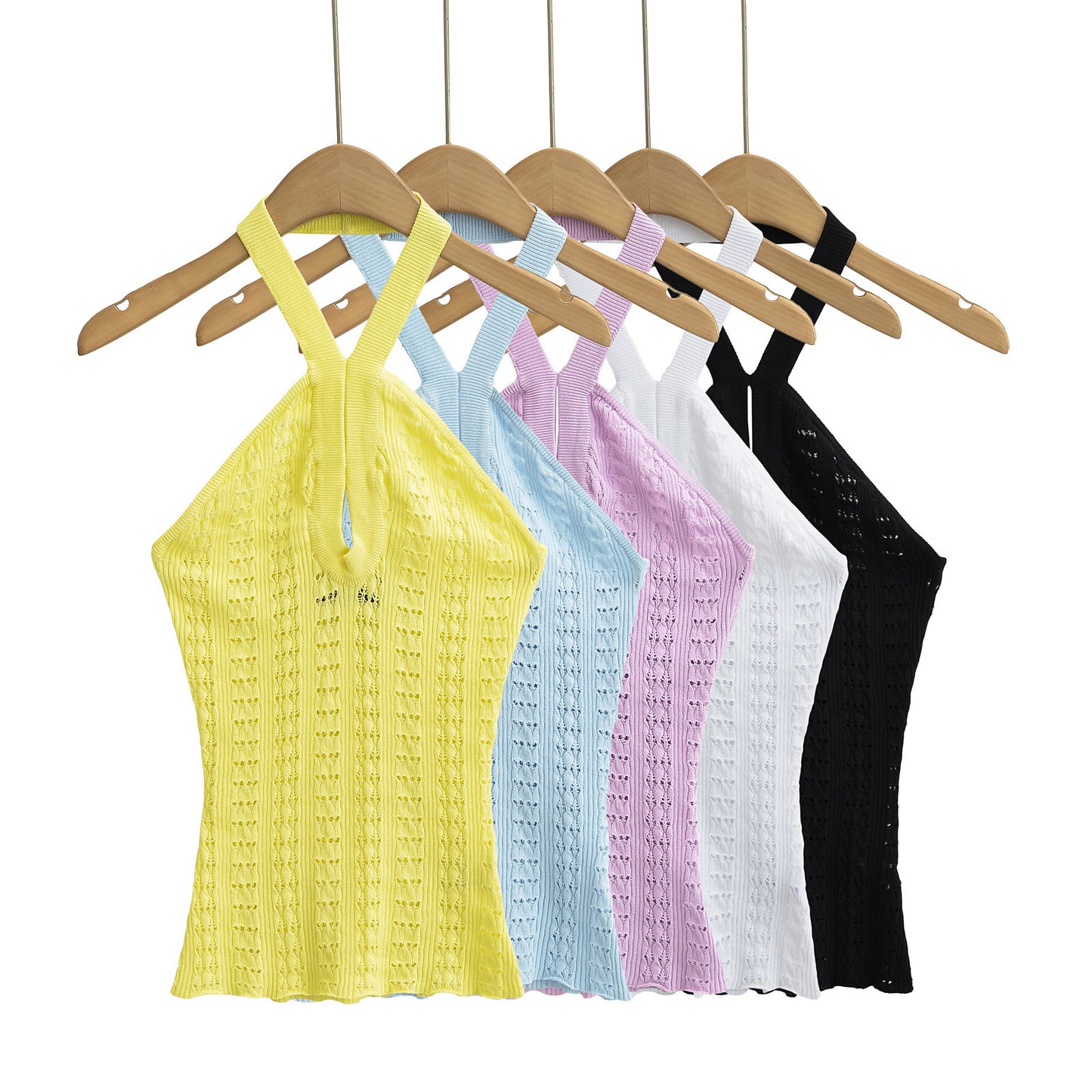 Hanging neck hollow knitted vest