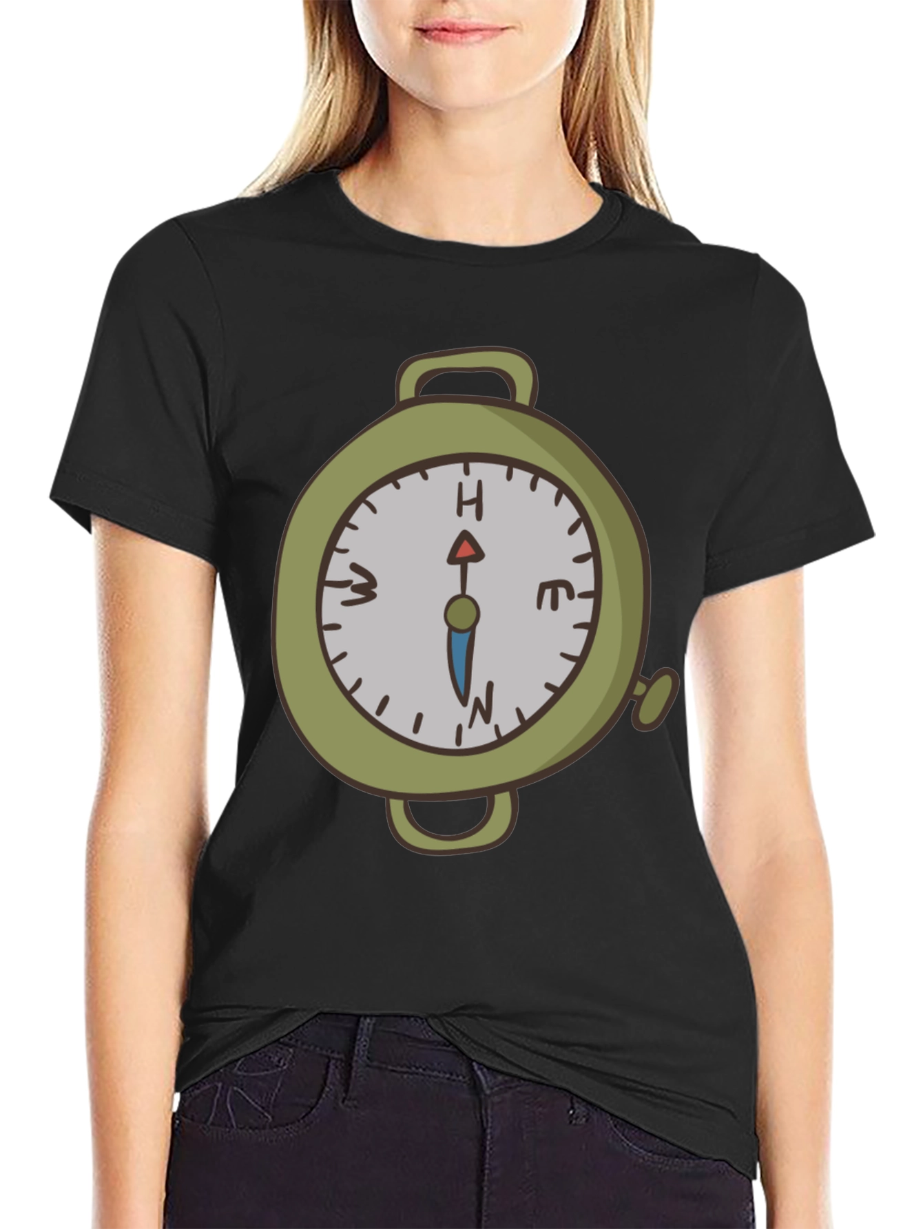 Compass Graphic Print Tee - Black Cotton Blend