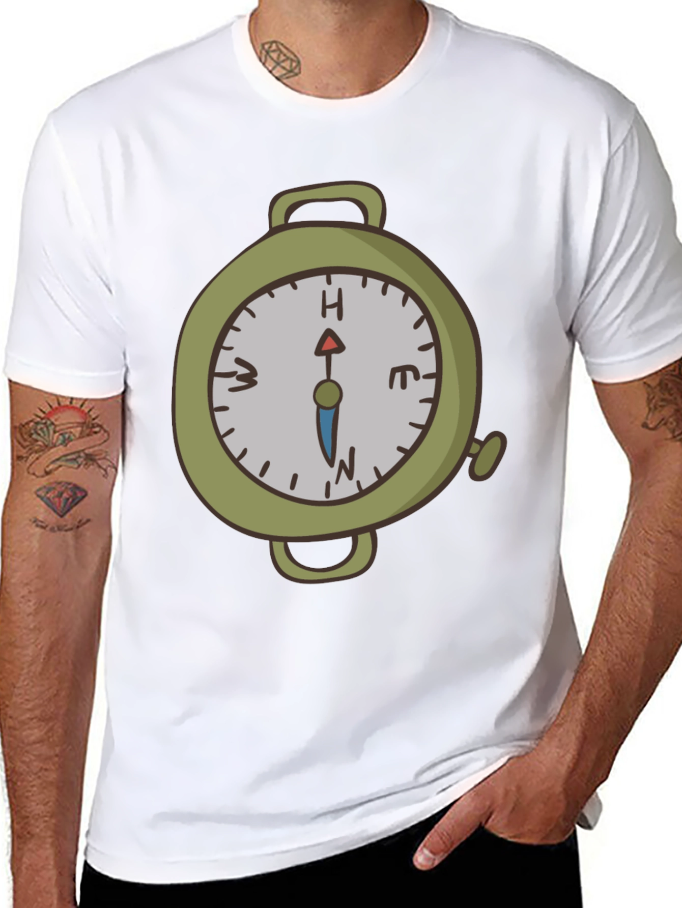 Compass Graphic Print Tee - Black Cotton Blend