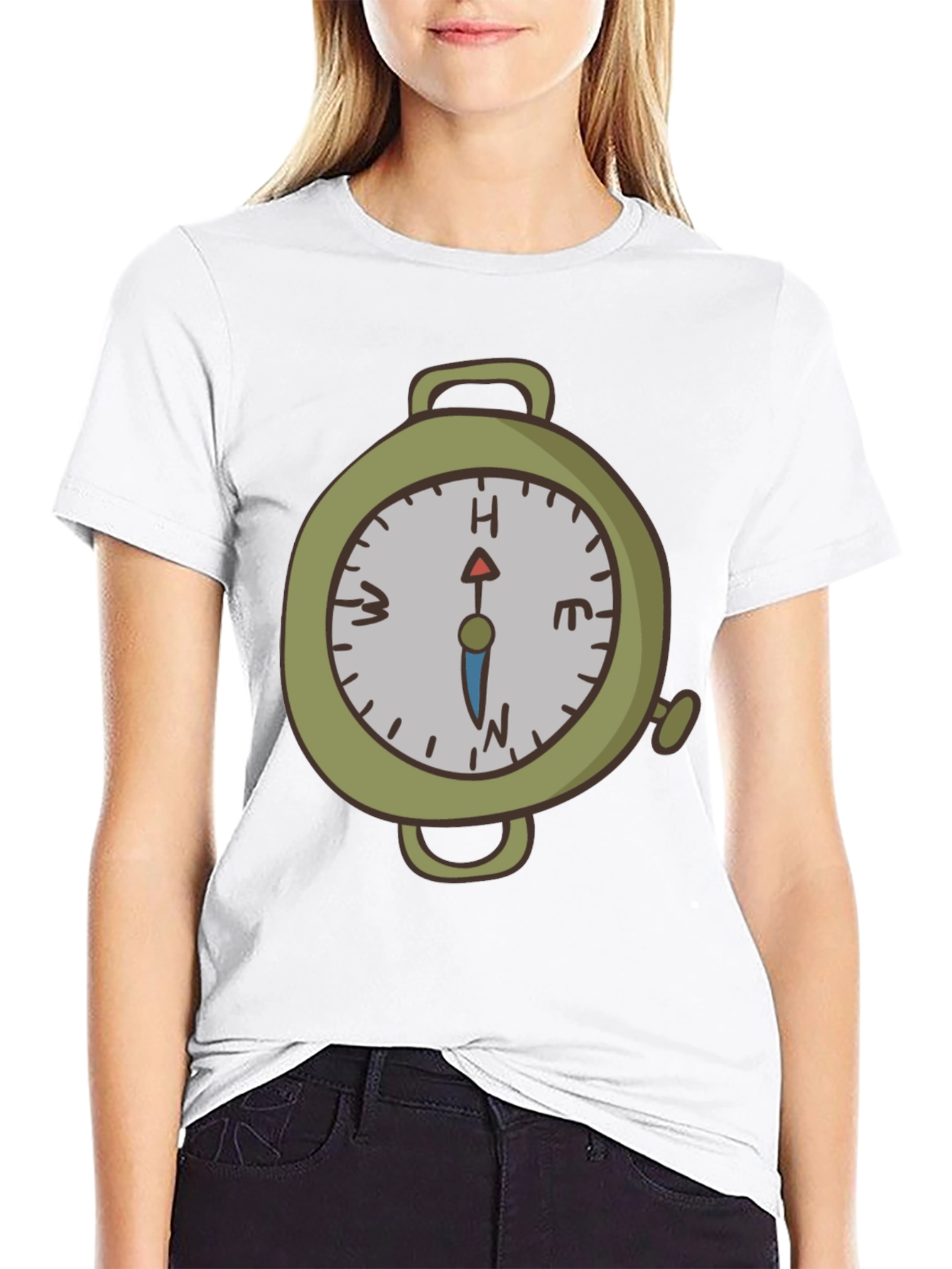 Compass Graphic Print Tee - Black Cotton Blend