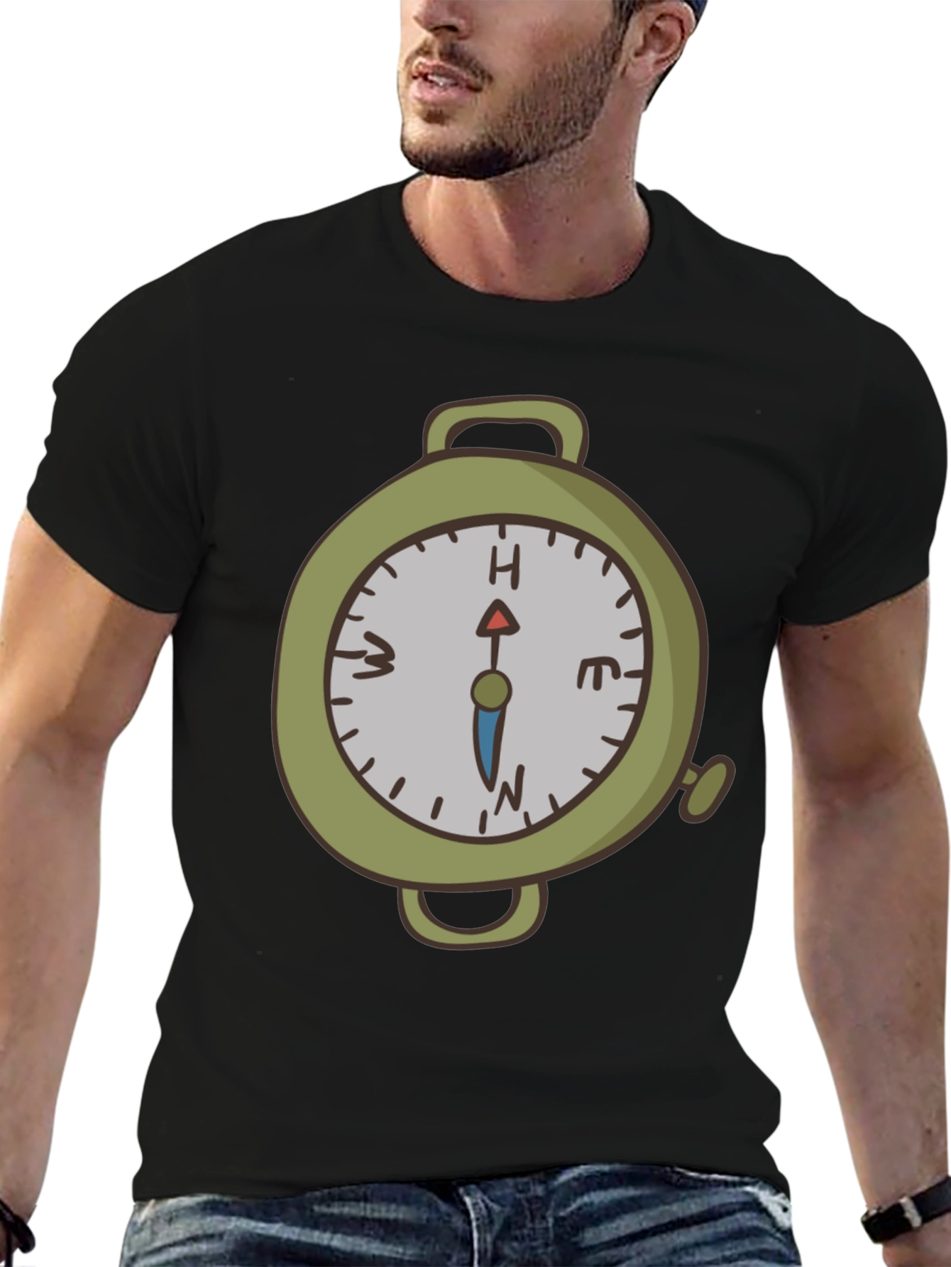 Compass Graphic Print Tee - Black Cotton Blend
