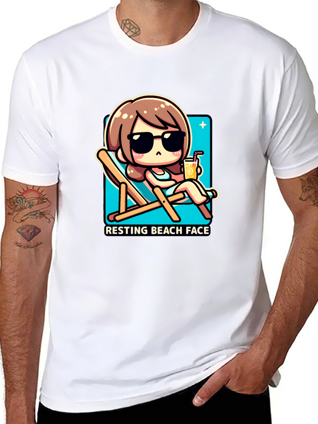 Resting Beach Face Graphic Tee - Relaxed Summer Style