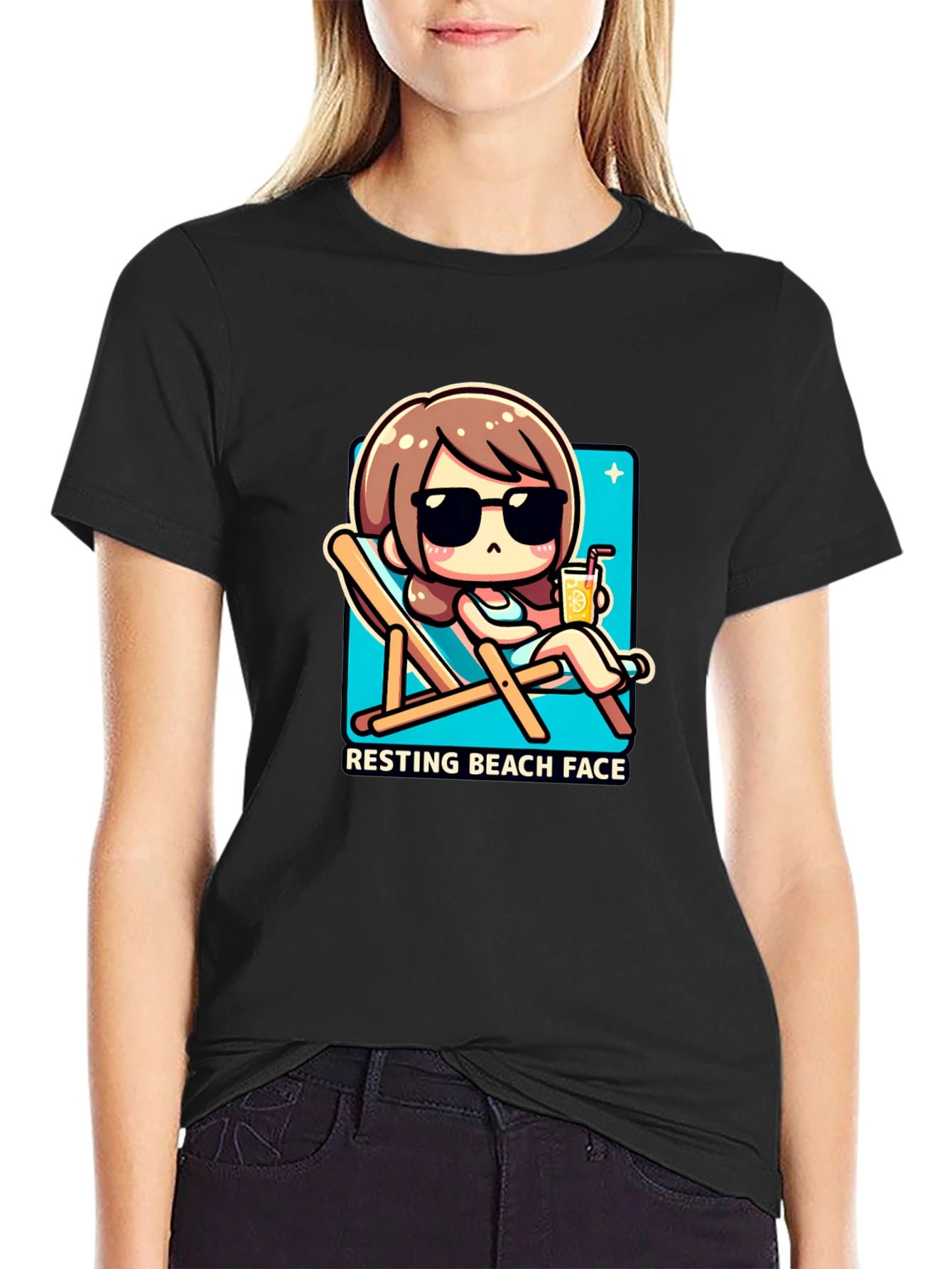 Resting Beach Face Graphic Tee - Relaxed Summer Style