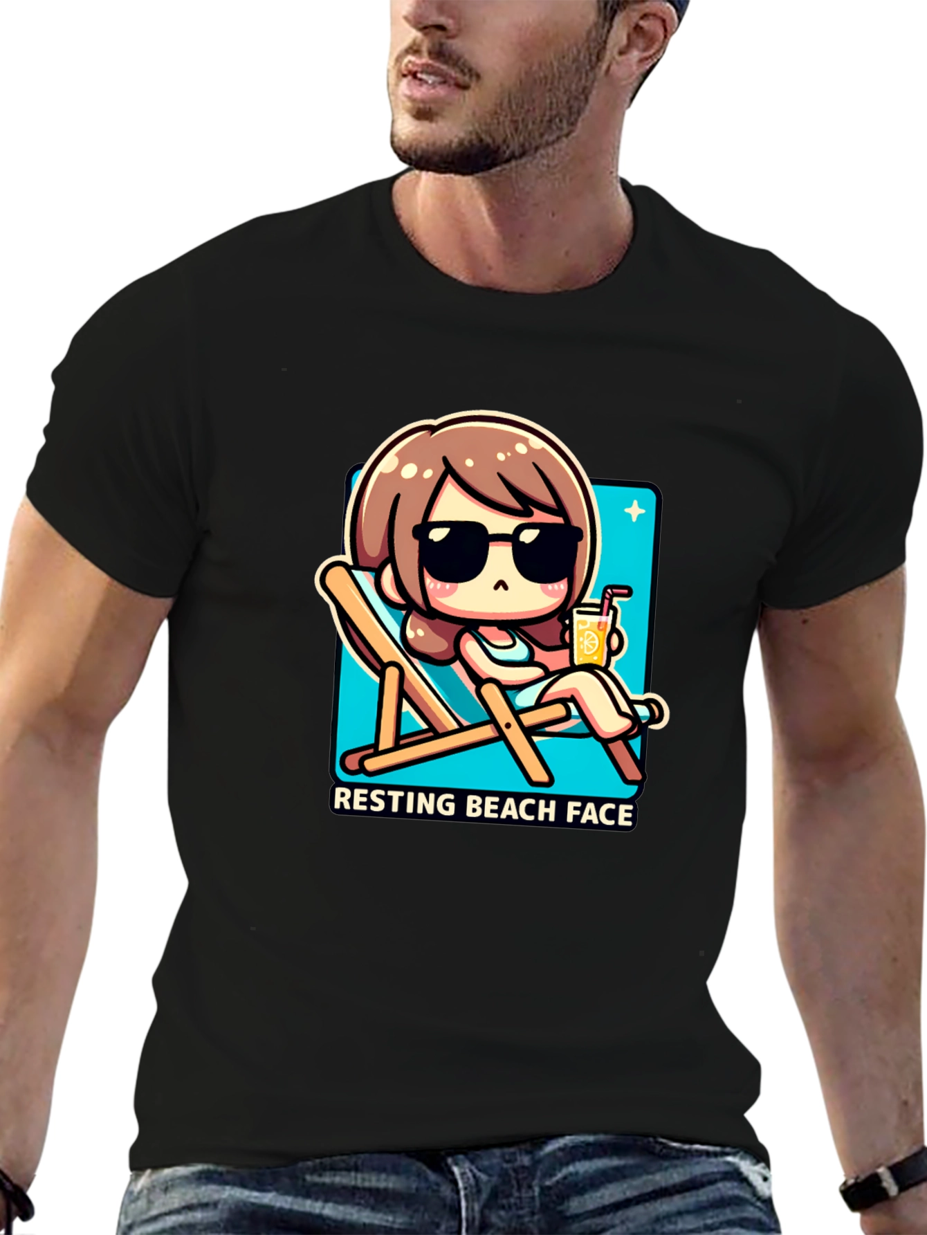 Resting Beach Face Graphic Tee - Relaxed Summer Style