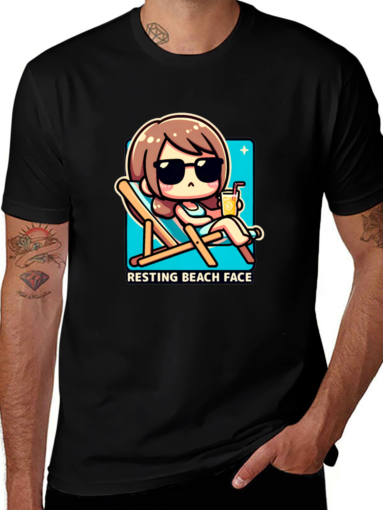 Resting Beach Face Graphic Tee - Relaxed Summer Style