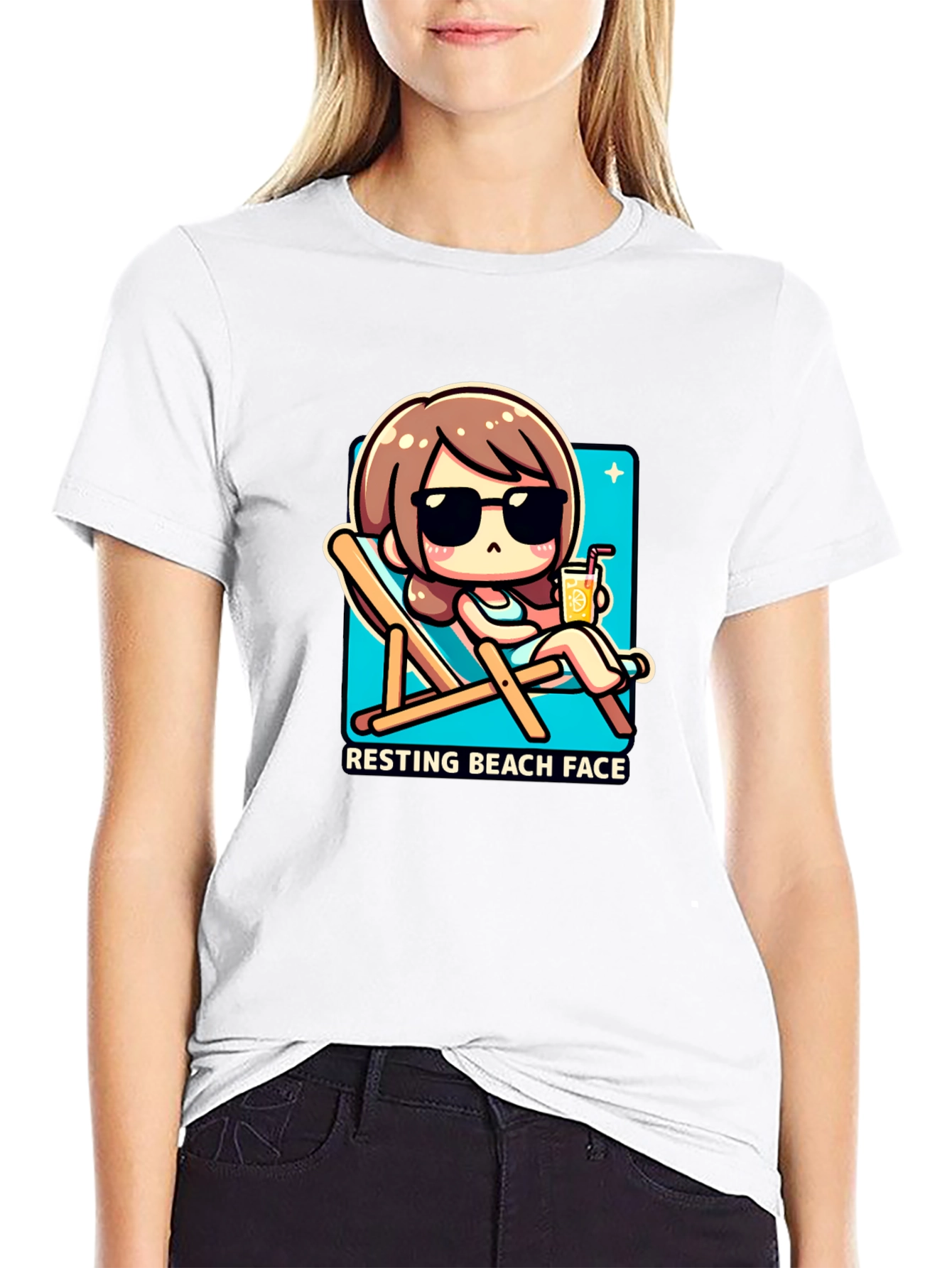 Resting Beach Face Graphic Tee - Relaxed Summer Style