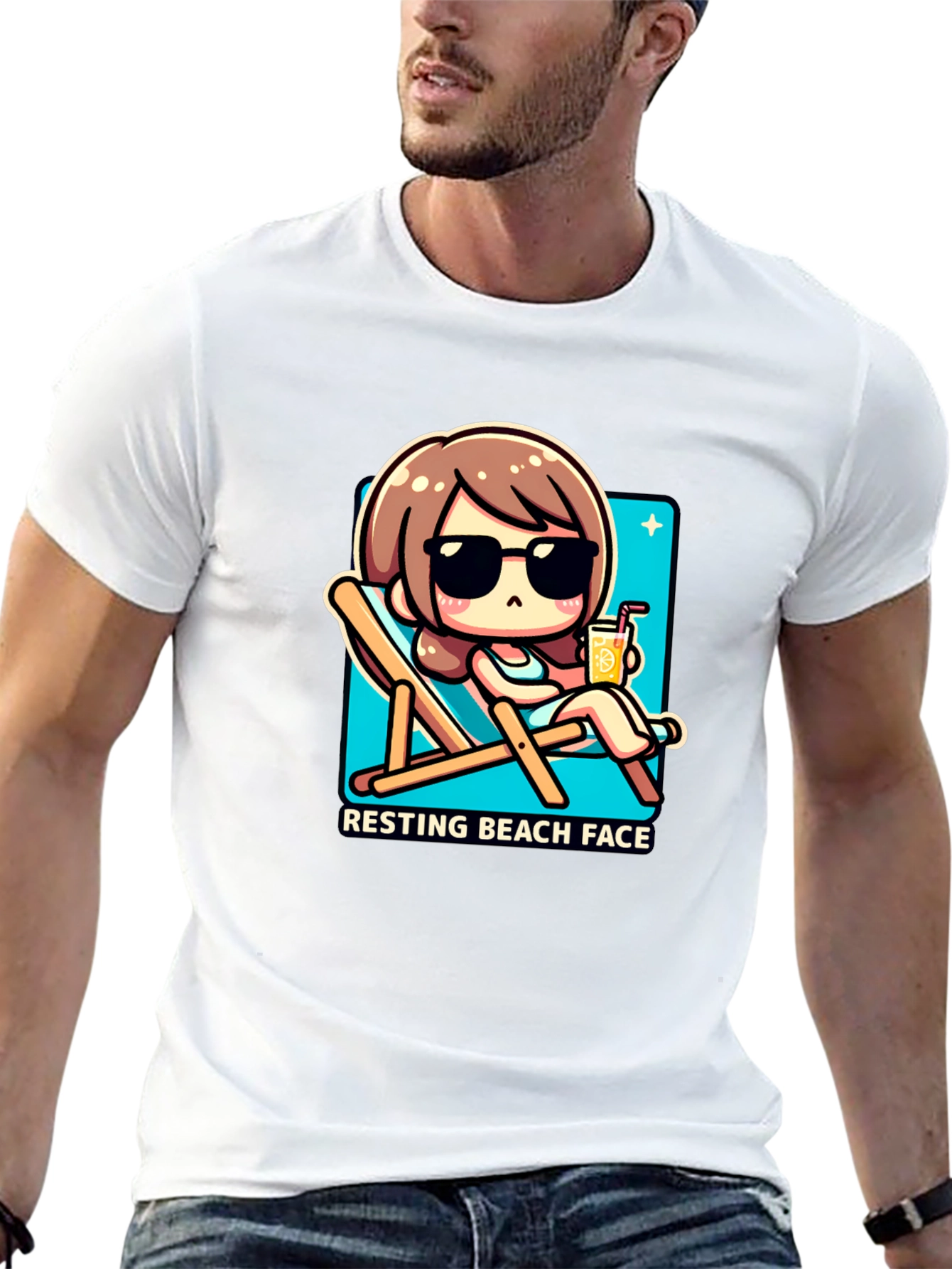 Resting Beach Face Graphic Tee - Relaxed Summer Style