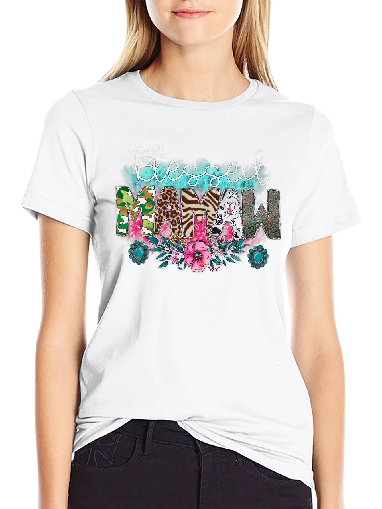 Blessed Mamaw Graphic Tee Shirt
