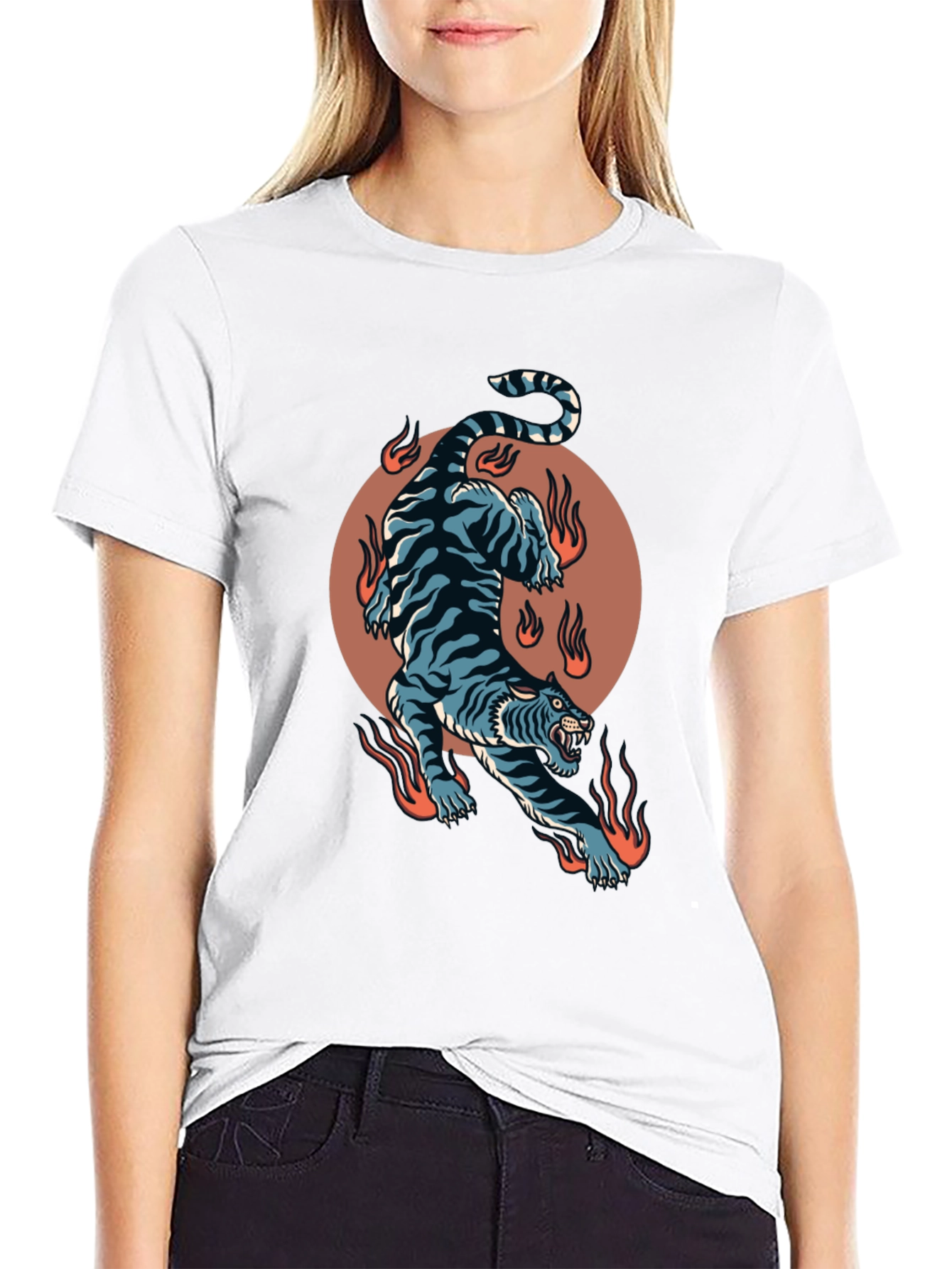 Fiery Tiger Graphic Tee - Bold Black T-Shirt