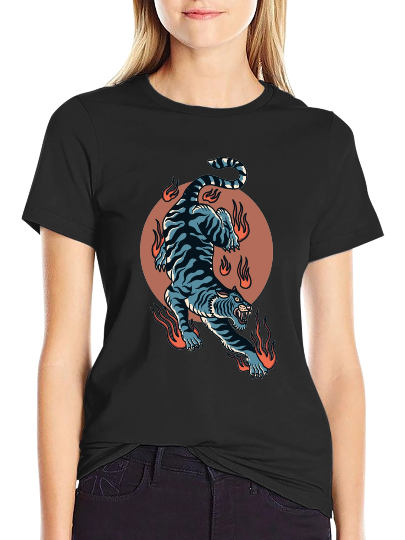 Fiery Tiger Graphic Tee - Bold Black T-Shirt