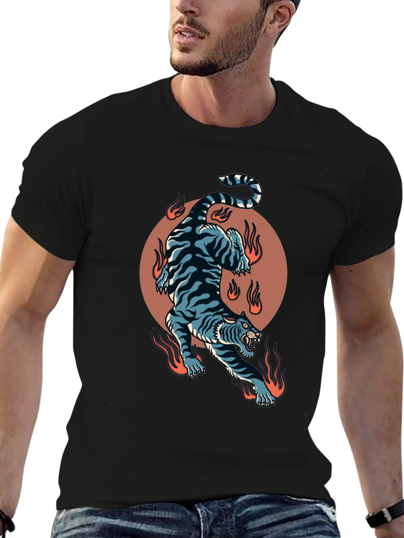 Fiery Tiger Graphic Tee - Bold Black T-Shirt
