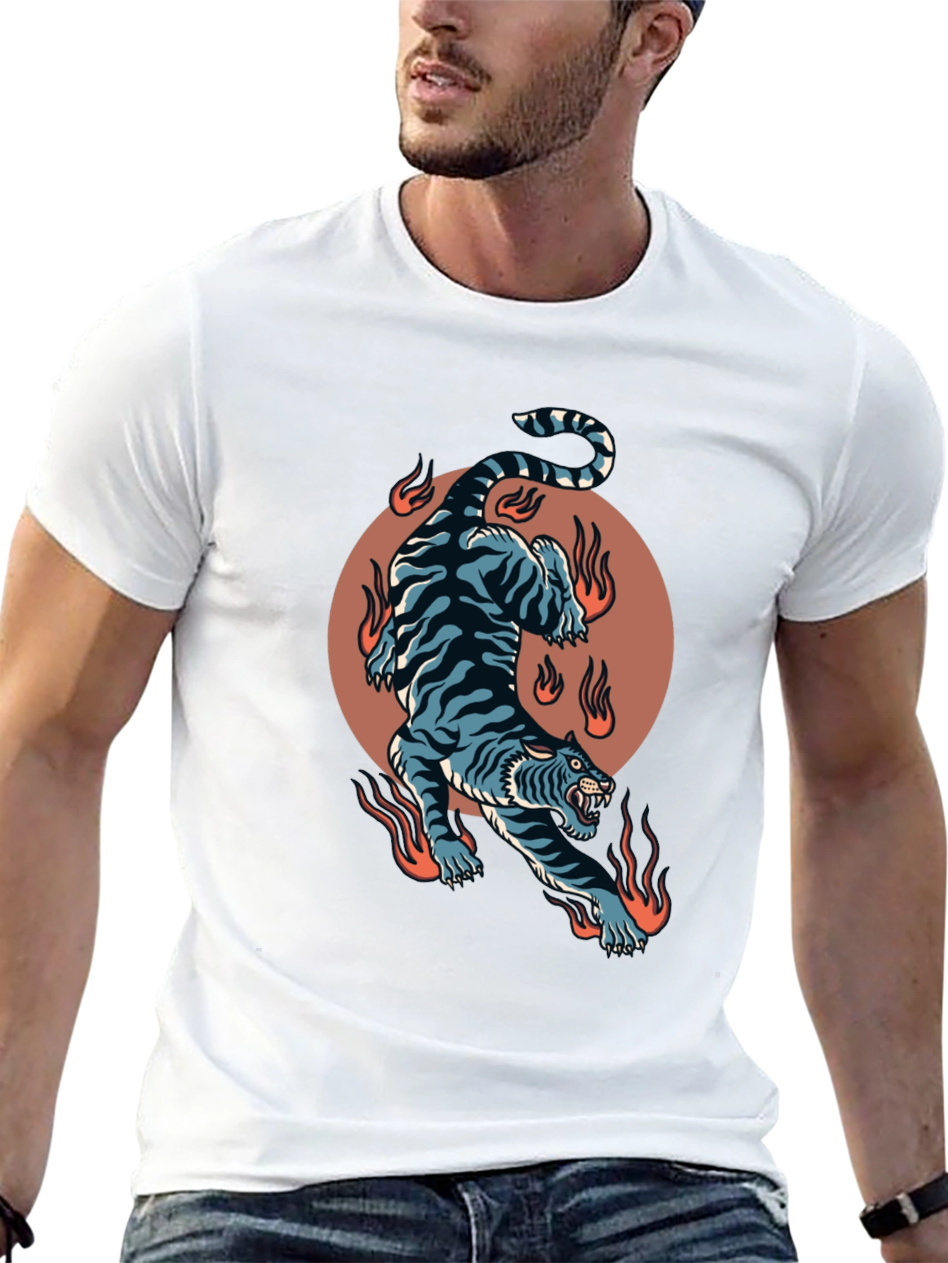 Fiery Tiger Graphic Tee - Bold Black T-Shirt