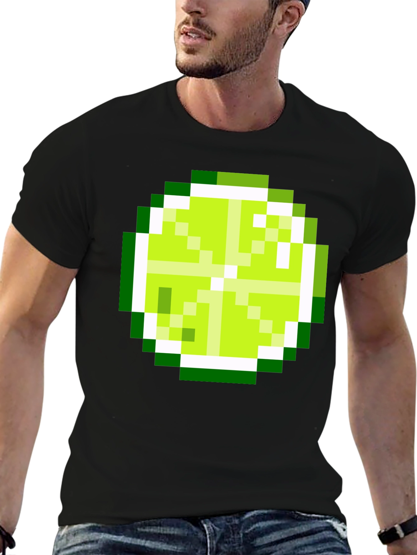 Pixel Lime Graphic Tee - Black Cotton T-Shirt