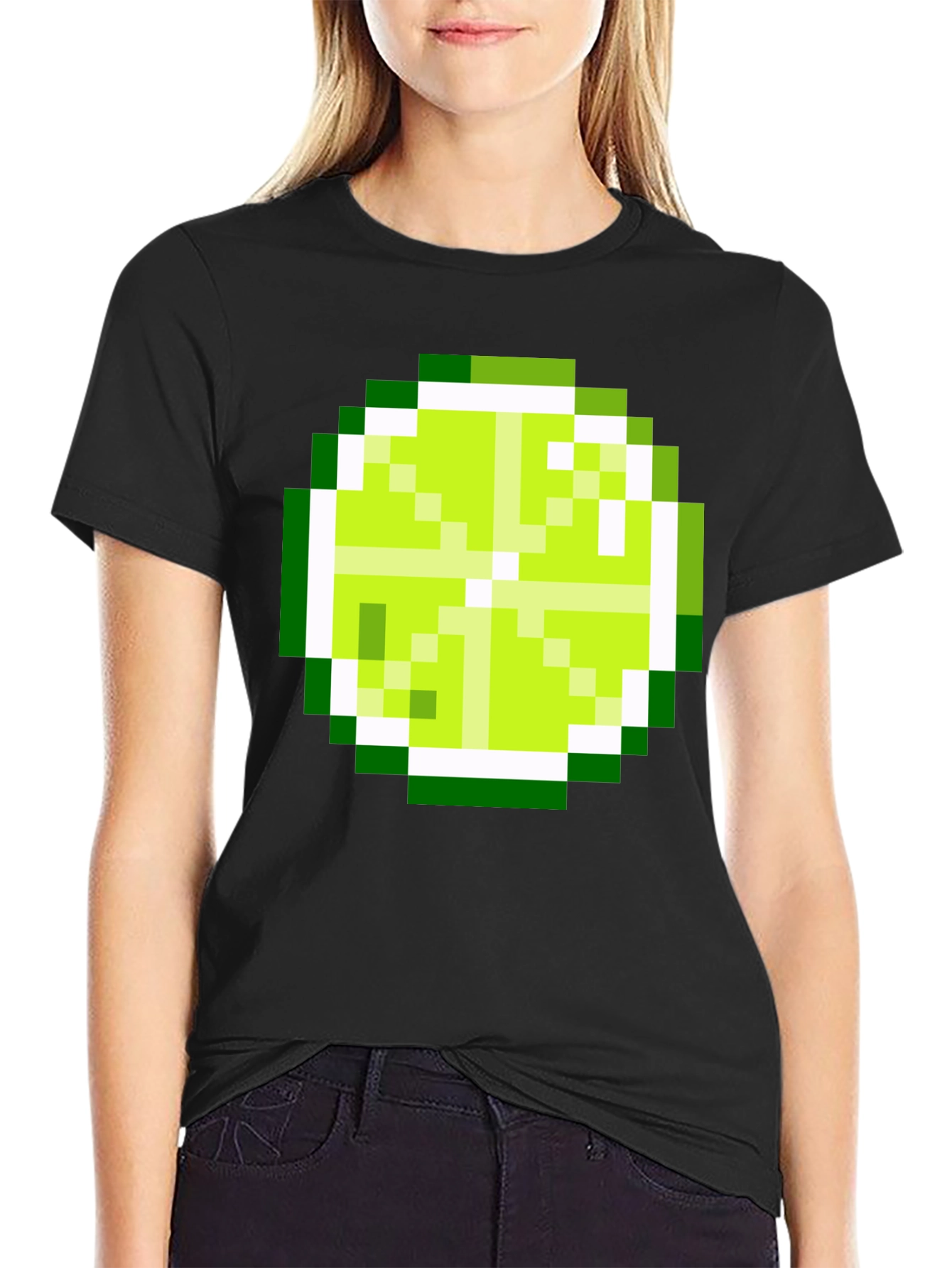 Pixel Lime Graphic Tee - Black Cotton T-Shirt