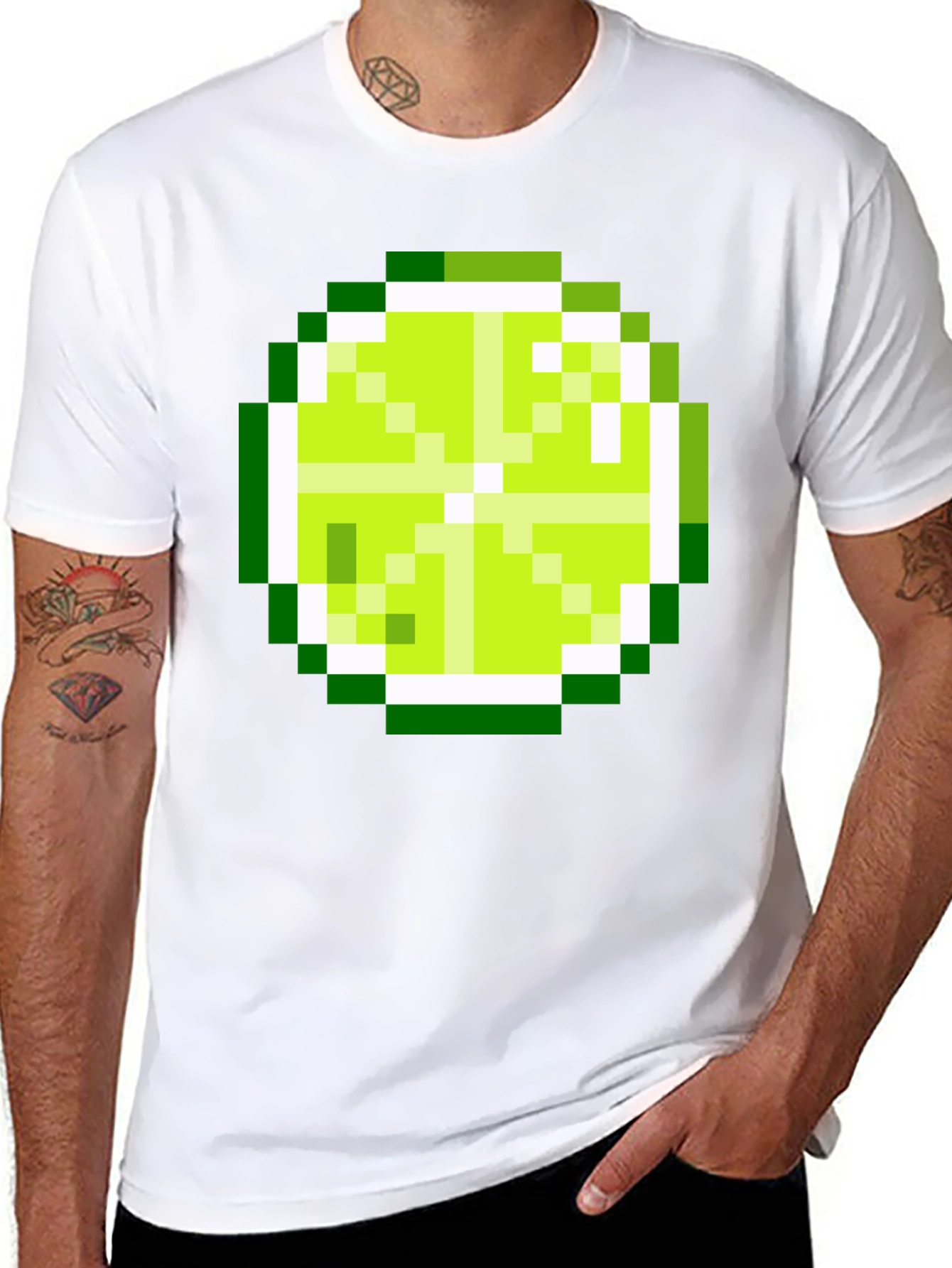 Pixel Lime Graphic Tee - Black Cotton T-Shirt