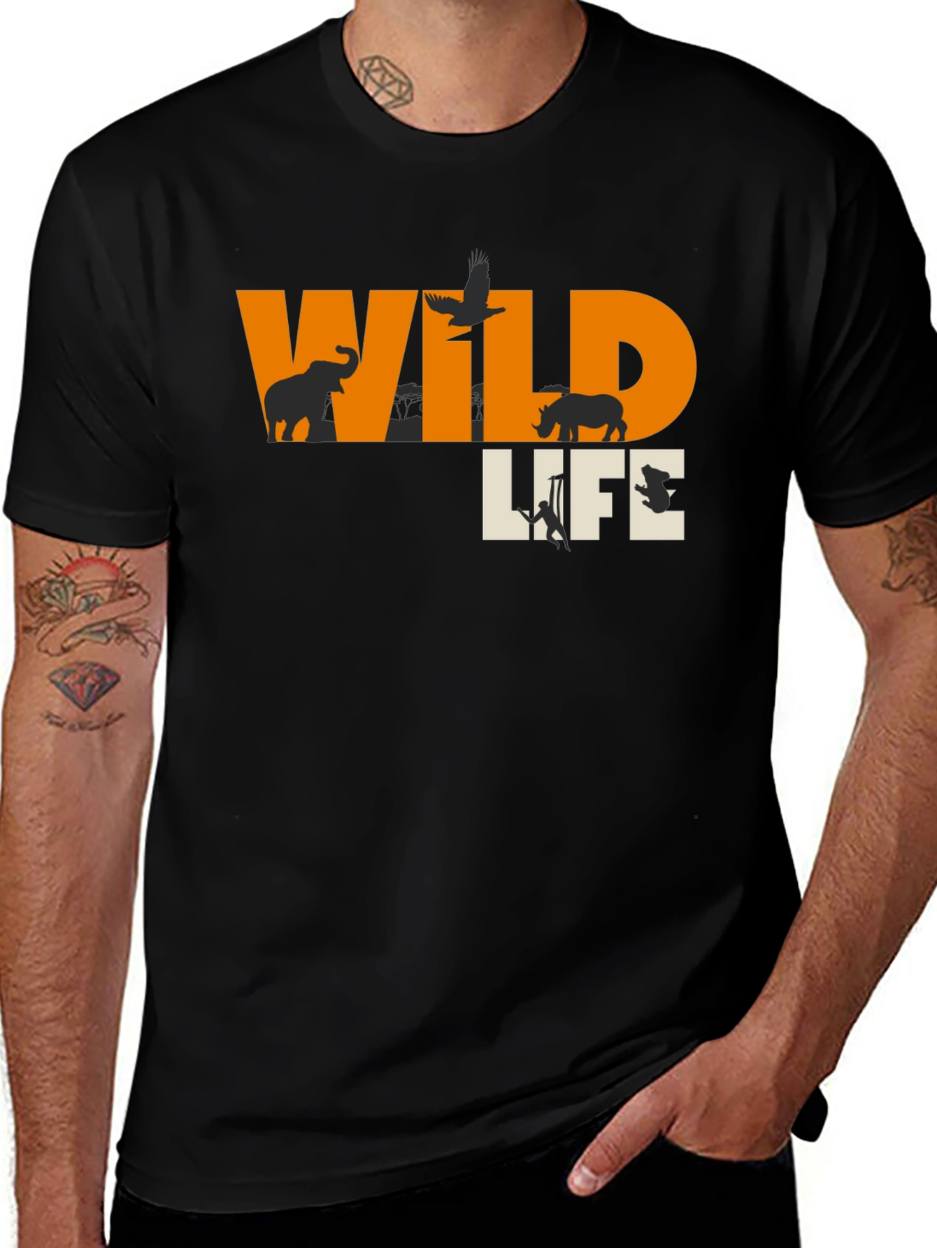 Wildlife Graphic Print Black T-Shirt