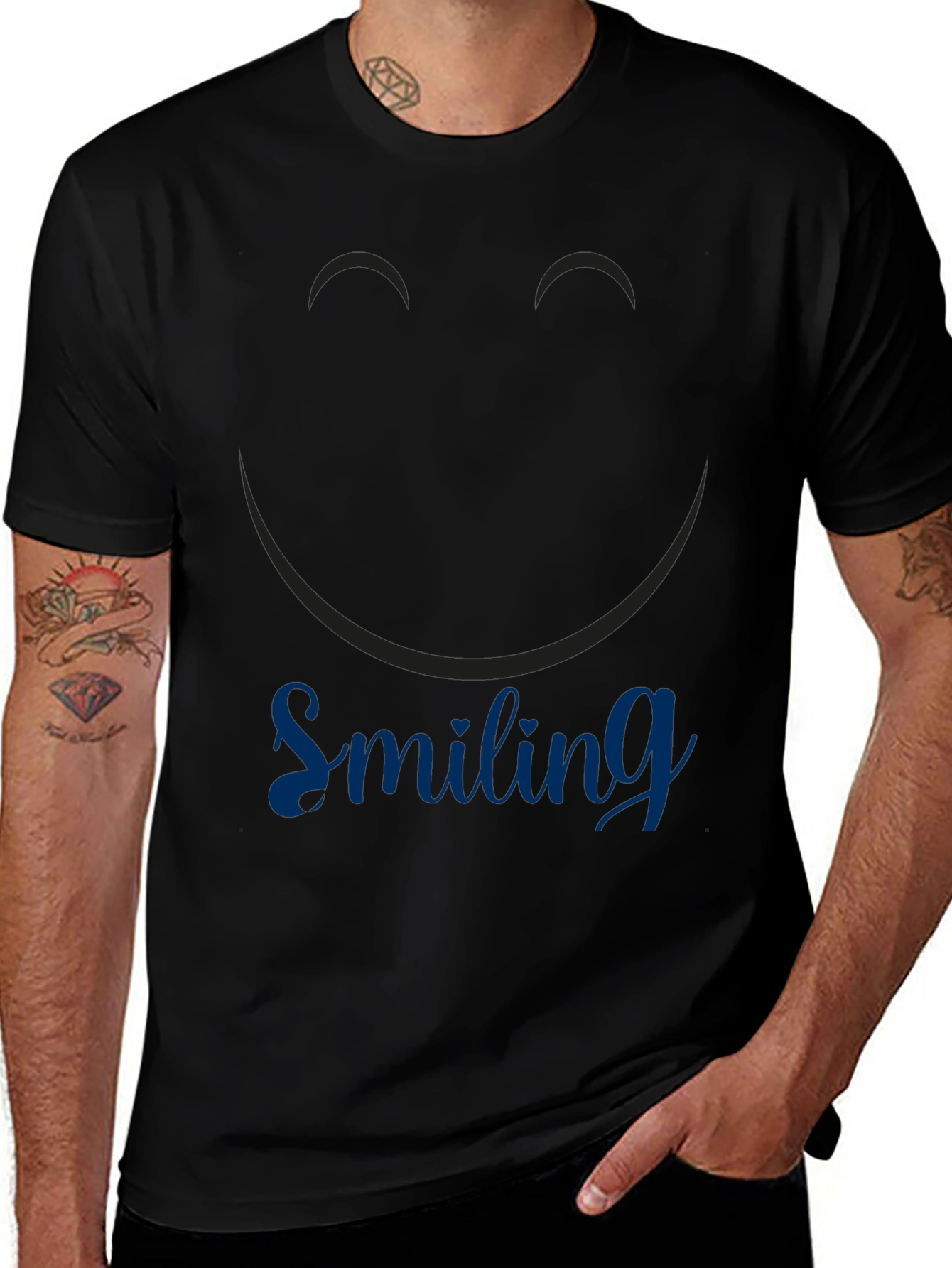 Smiling Graphic Print Black T-Shirt