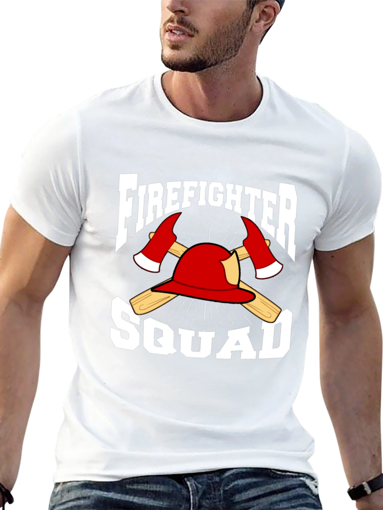 Firefighter Squad T-Shirt - Axe & Helmet Graphic Tee