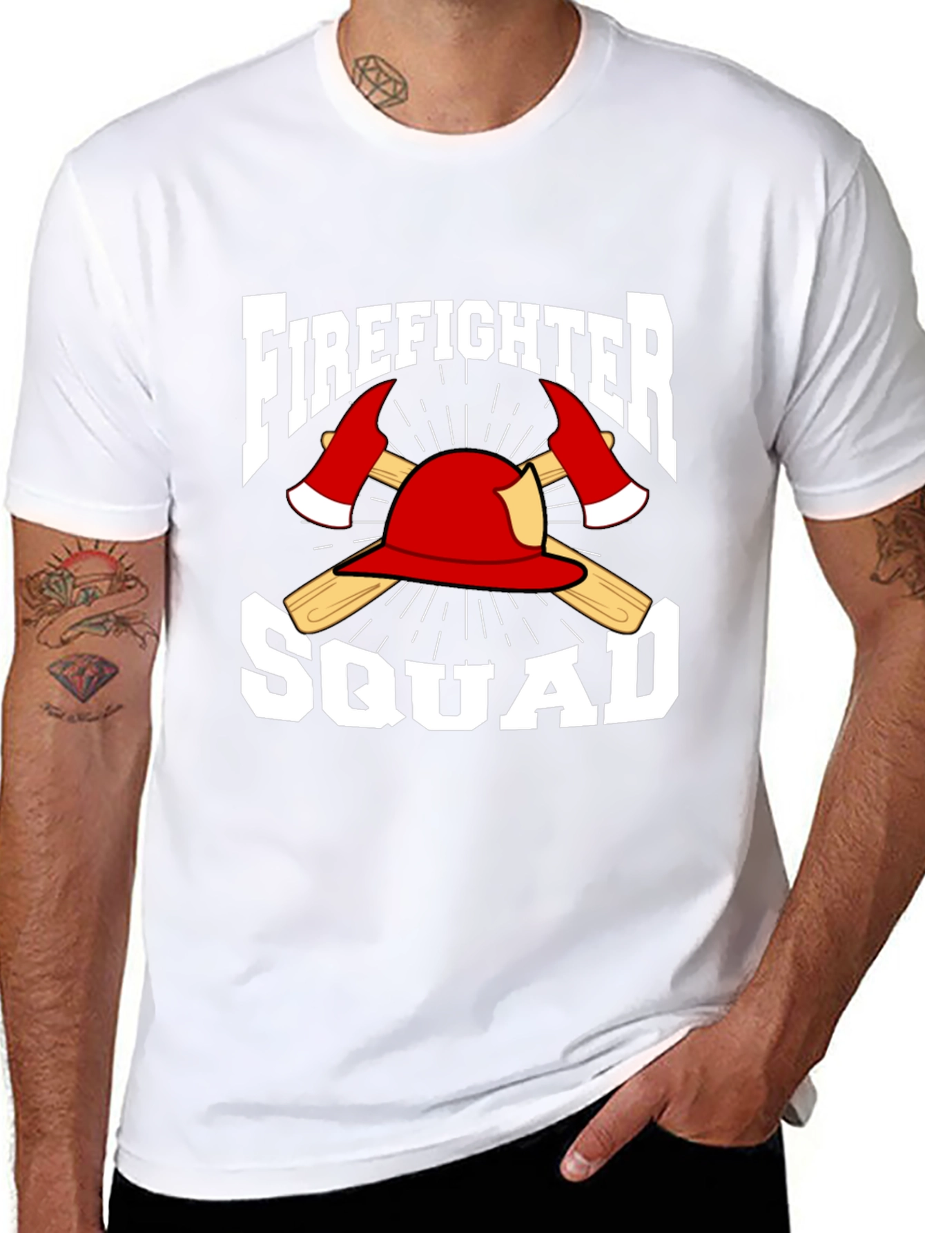 Firefighter Squad T-Shirt - Axe & Helmet Graphic Tee