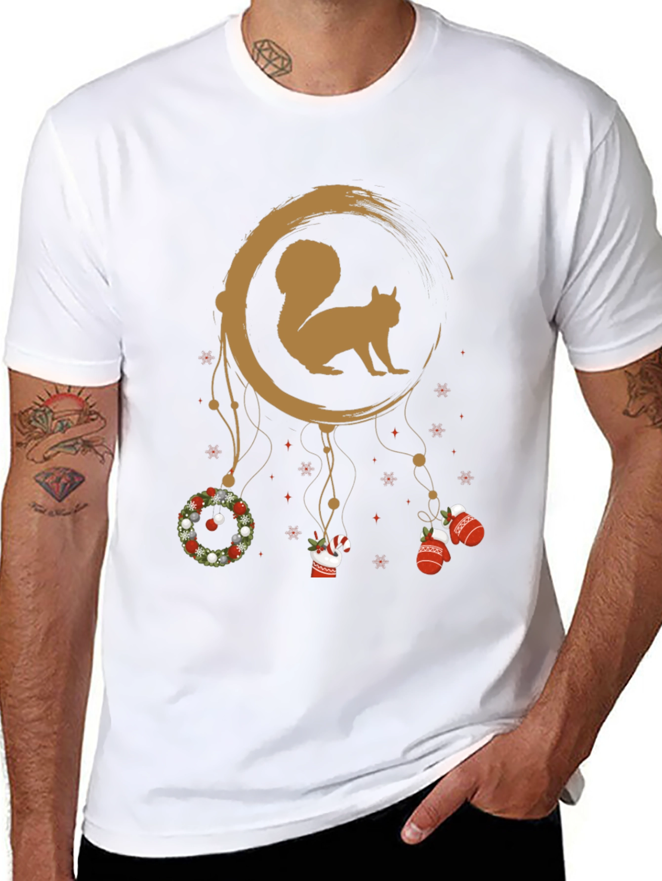 Festive Squirrel Graphic Tee - Holiday Dreamcatcher Design