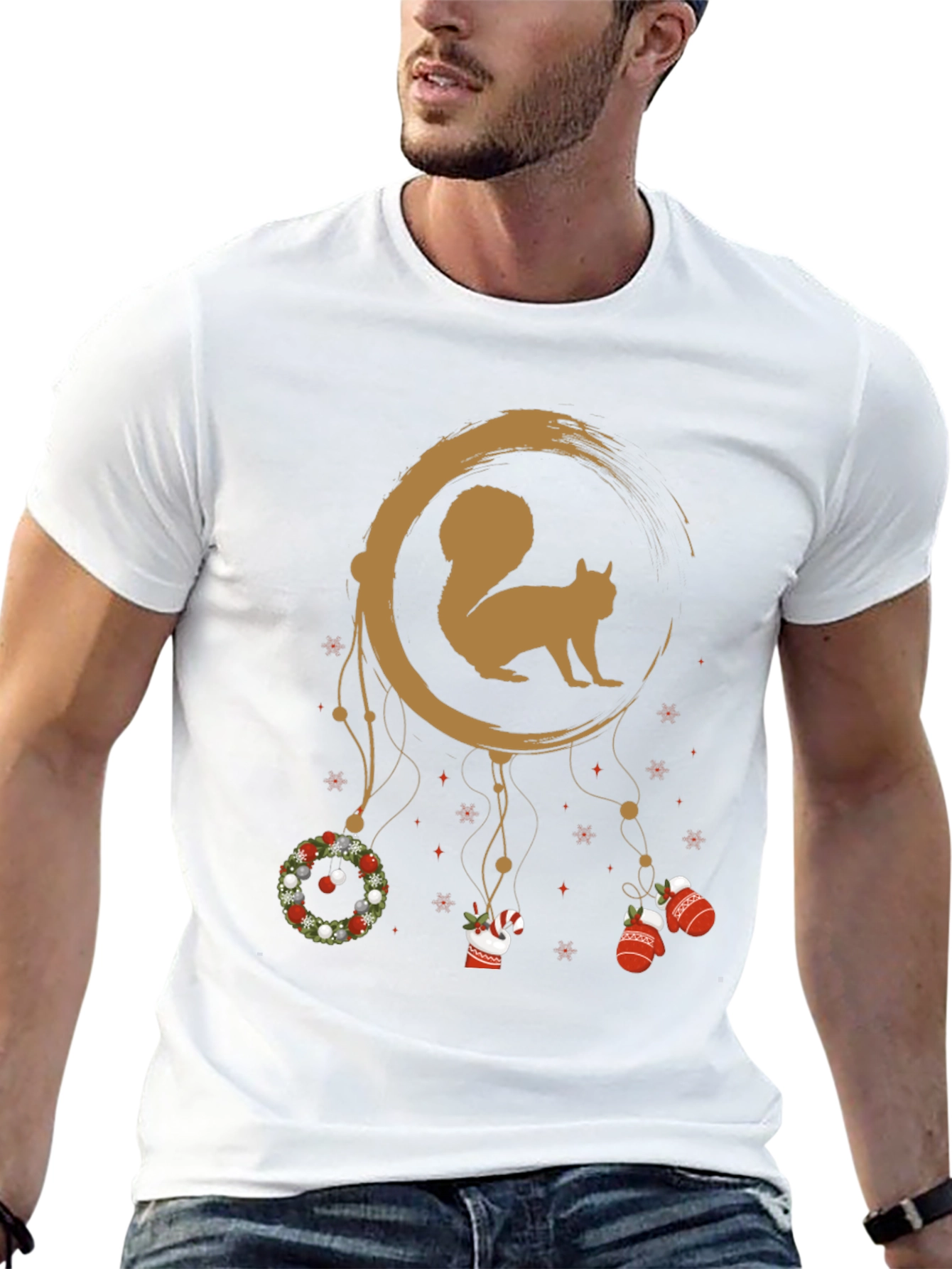Festive Squirrel Graphic Tee - Holiday Dreamcatcher Design