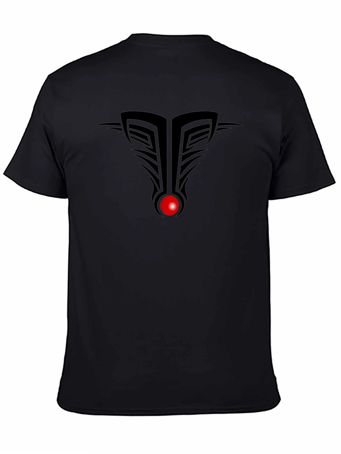 Modern Tribal Black T-Shirt with Red Accent
